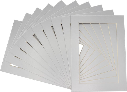 5.5x8.5 Mat for 8.5x11 Frame - Precut Mat Board Acid-Free Metallic Silver 5.5x8.5 Photo Matte for a 8.5x11 Picture Frame, Matboard for Family Photos, Show Kits, Art, Picture Framing, Pack of 25 Mats