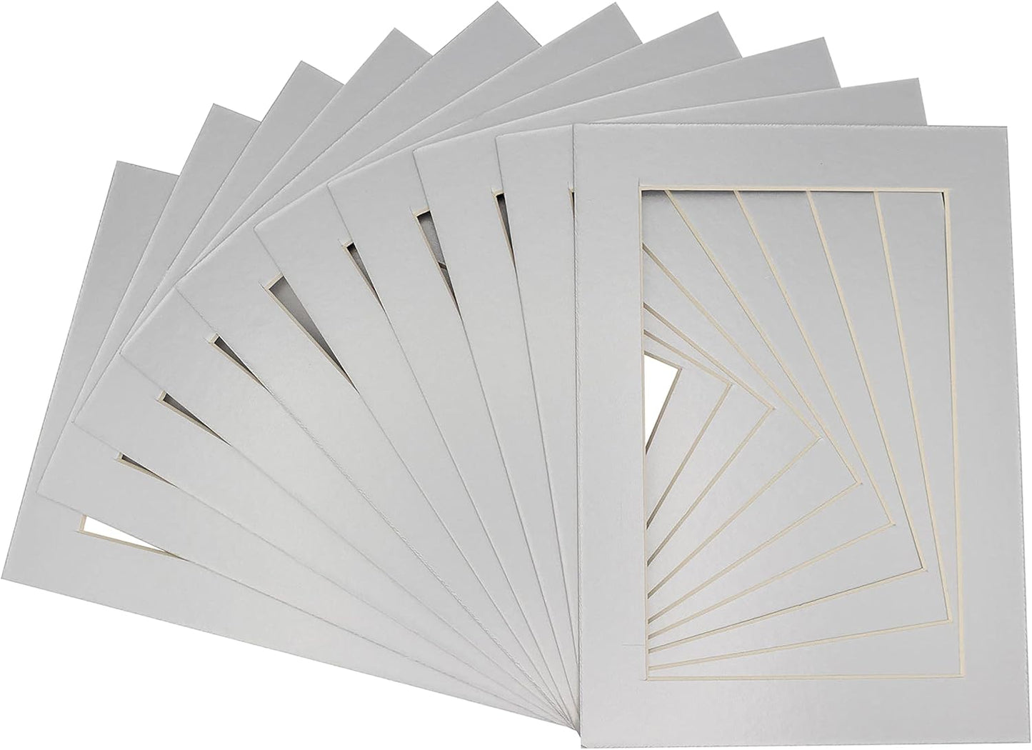 5x7 Mat for 8.5x11 Frame - Precut Mat Board Acid-Free Show Kit with Backing Board, and Clear Bags Metallic Silver 5x7 Photo Matte For a 8.5x11 Picture Frame Matboard for Framing, Pack of 25 Mats