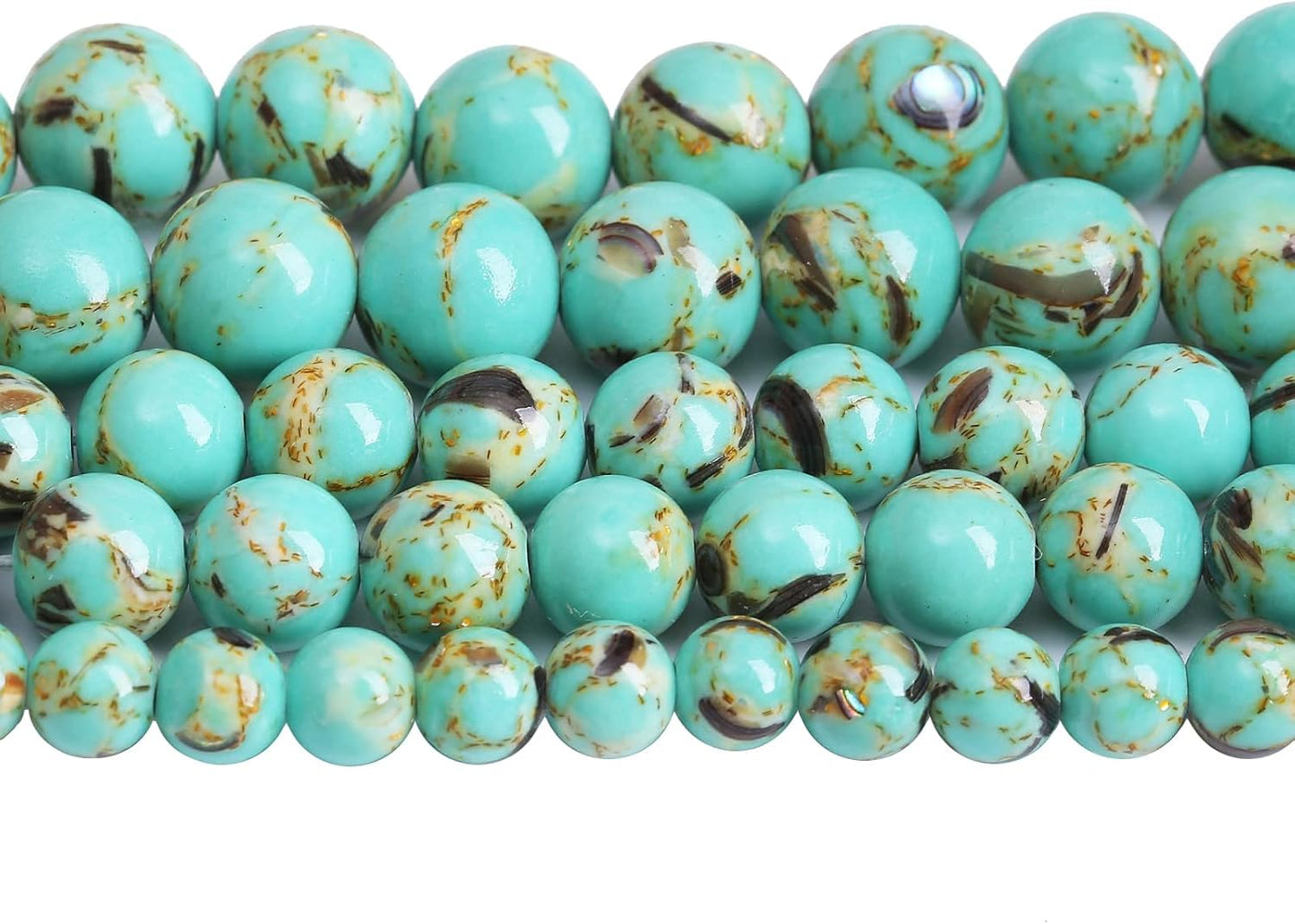 8mm 45pcs Turquoise Beads with Mother of Pearl Blue Howlite Shell Turquoises Stone Round Beads for Jewelry Making Bracelet