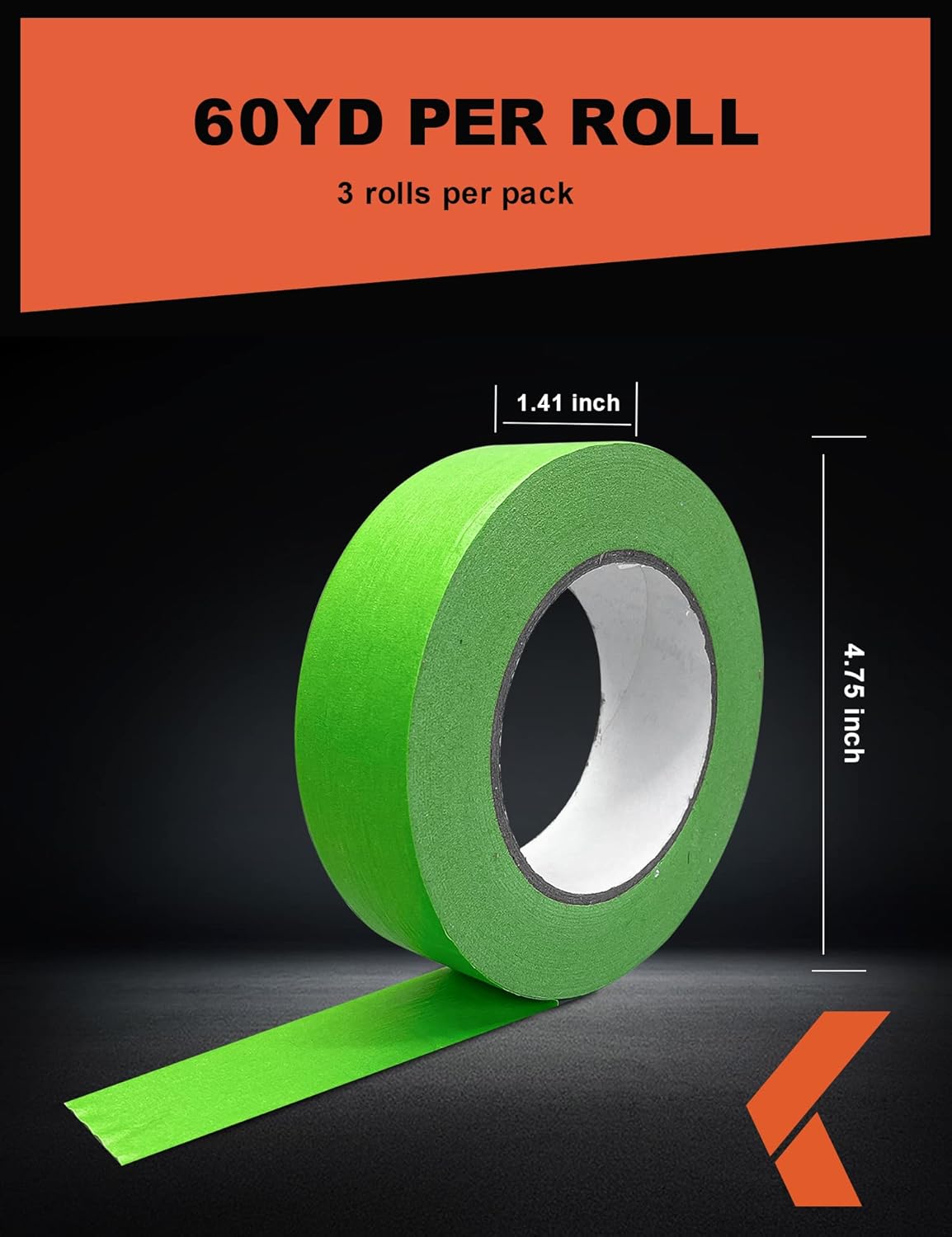 Painters Tape for Car Paint Green No Residue Automotive Masking Tape for Automotive Paint - Heat Resistant for Paint Booth, 1.4 Inches x 60 Yards, 3 Rolls