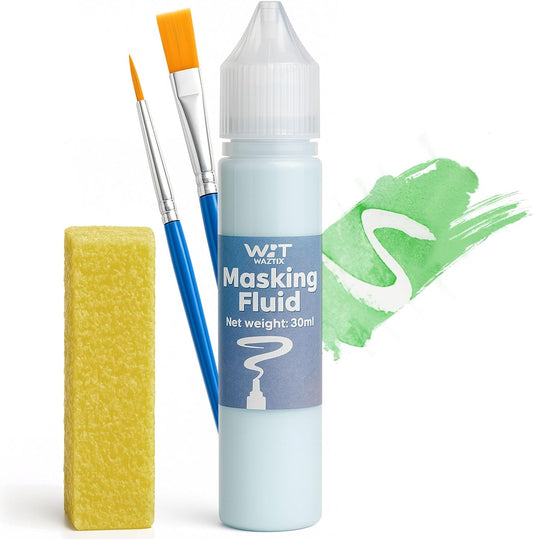 Blue Masking Fluid for Watercolor Painting 30ml, Resistant Ink and Pouring Paint, Watercolor Masking Fluid Keeps Areas Colorless and Edges Sharp