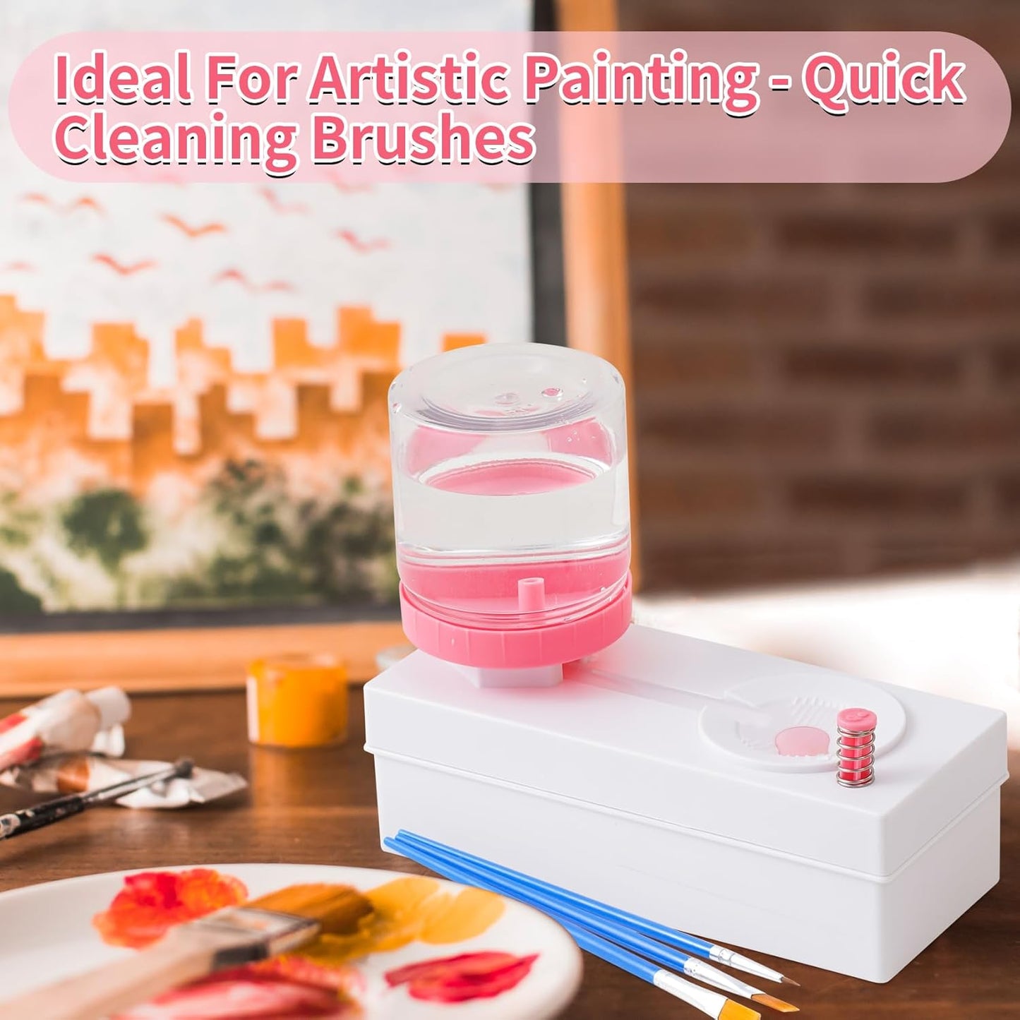 Brush Rinser Paint Brush Cleaner Tool with Drain Dispenser Water Recycling Rinse Automatic Art Supplies Watercolor Paintbrush Cleaner for Acrylic, Oil and Water-Based Paints Gift for Kids Artist