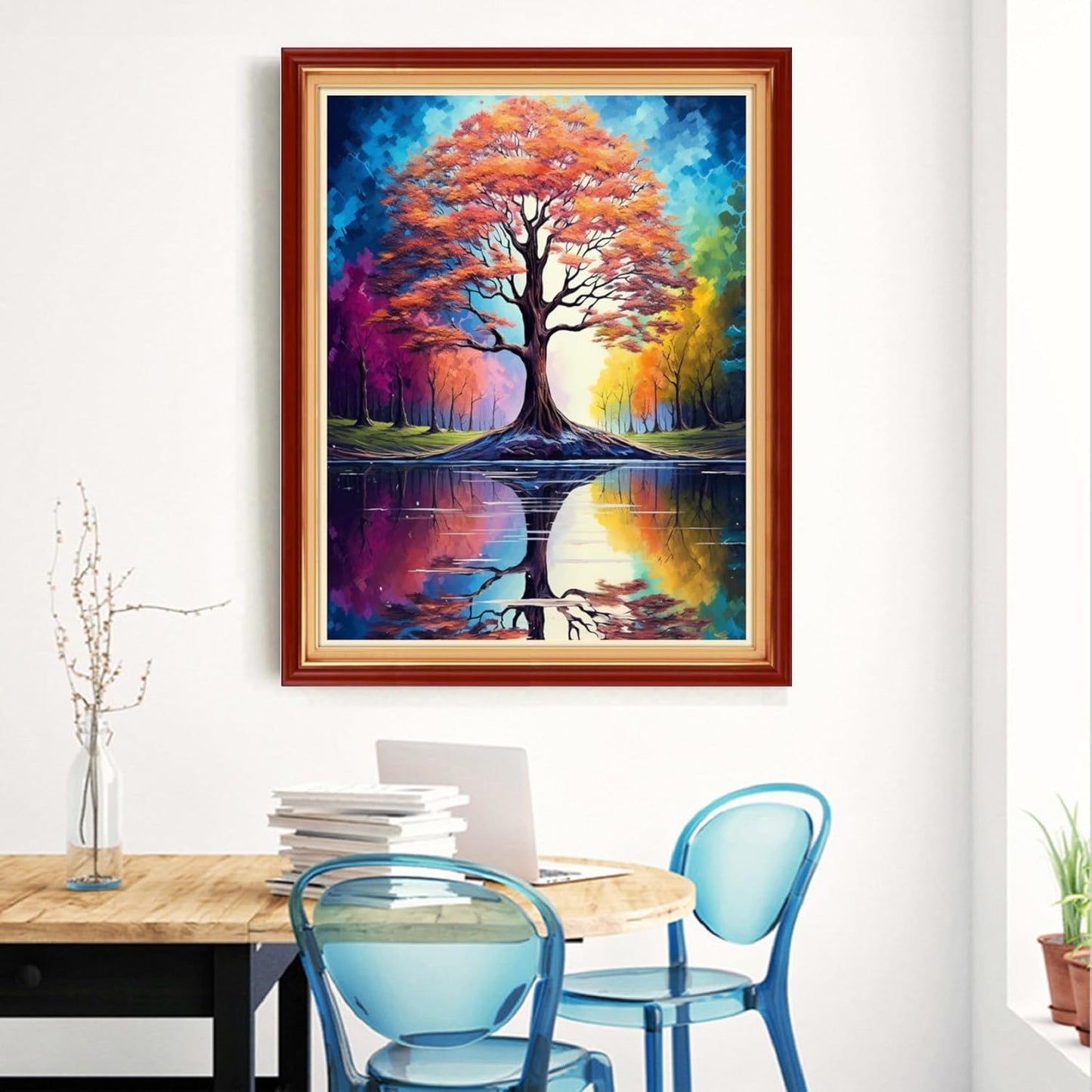 Magxvouy Cross Stitch Kits Stamped Full Range of Embroidery Kits,Cross Stitch Patterns Needlework Kits for Beginners 11CT Printed Kits&Reflection Tree 16x20 inch