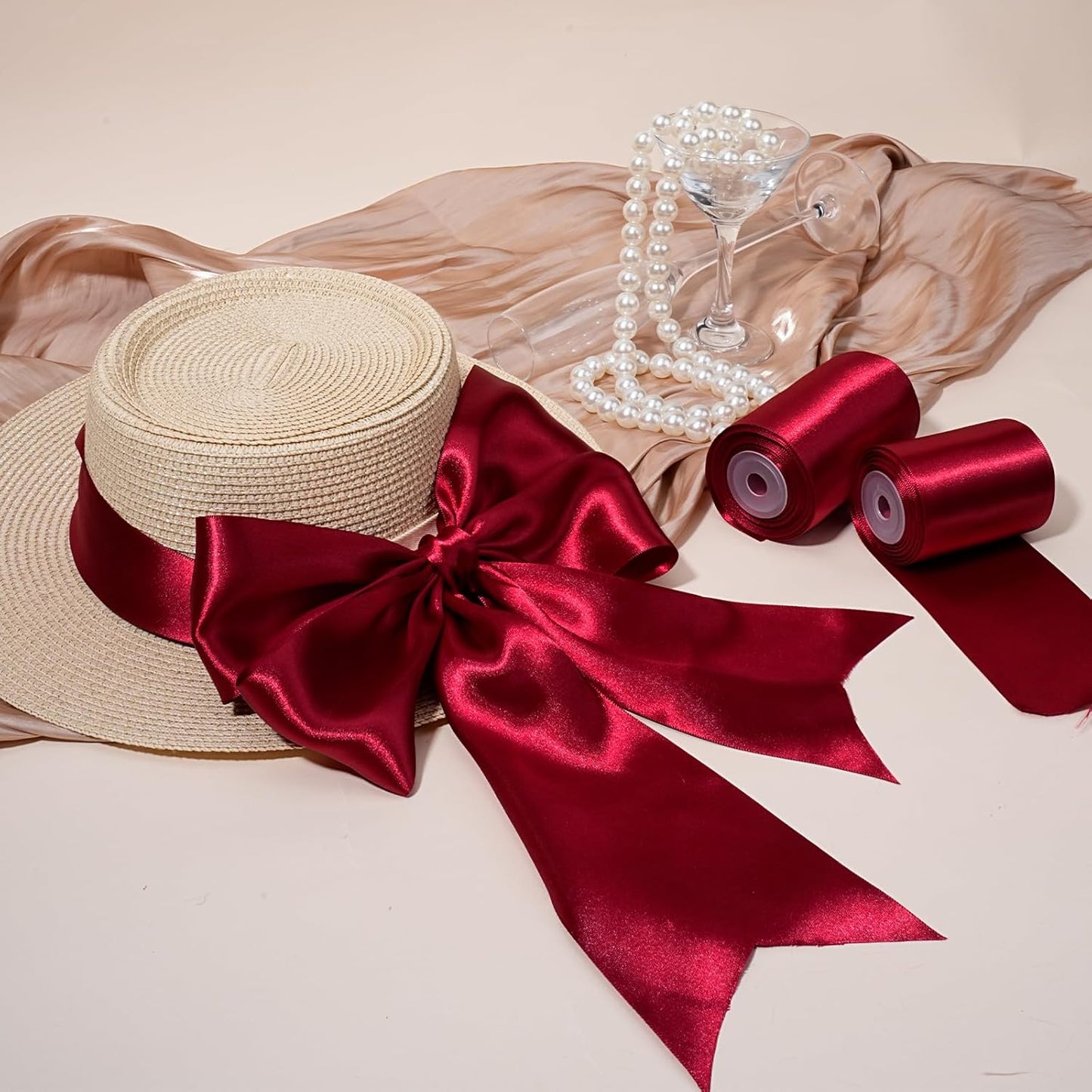 LaRibbons Red Satin Ribbon 3 Inch 10 Yards Christmas Ribbons Double Faced Luxury Burgundy Silk Ribbon for Gift Wrapping Flower Bouquets Bow Christmas Wedding Party Decoration