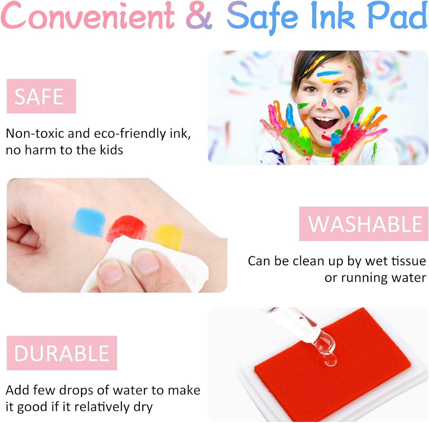 Fstaor 16 Colors Washable Stamp Ink Pads for Kids Crafts, Fingerprint Ink Pads for Stamps on Paper, Fabric, Wood & DIY Art Projects (16 Pack)