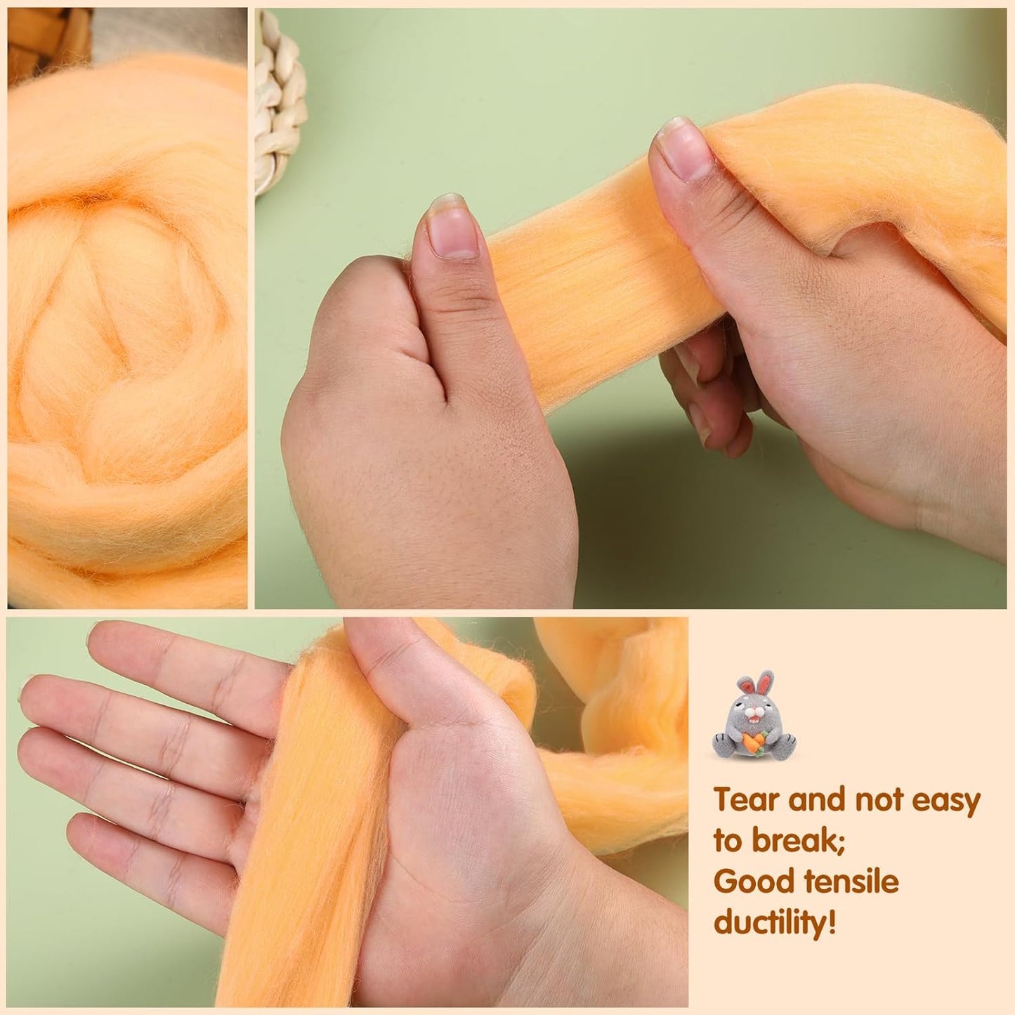 3.53oz Wool Roving Yarn, Wool Felting Supplies, Pure Wool, Chunky Yarn, Spinning Wool Roving for Needle Felting Wet Felting DIY Hand Spinning (Light Orange)