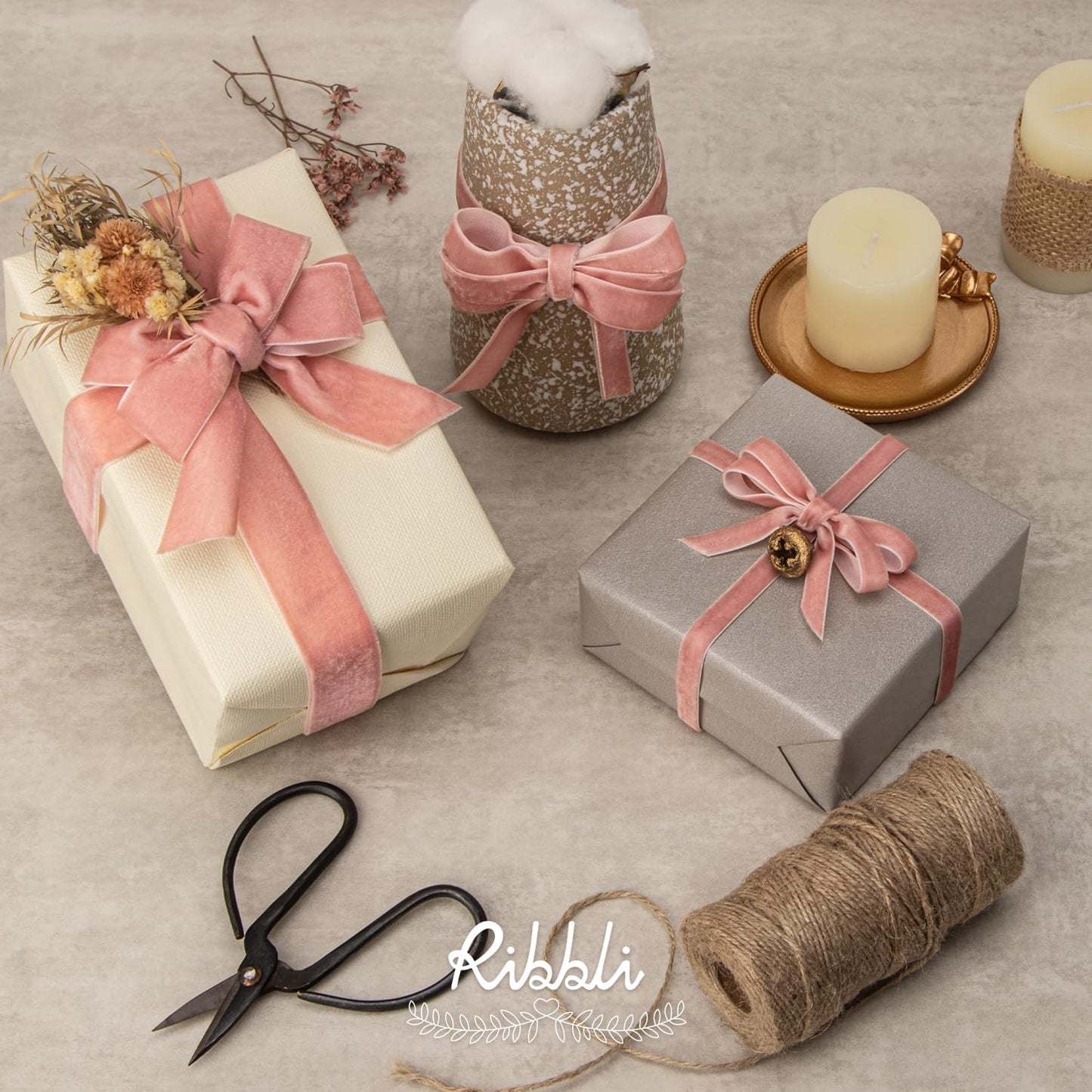 Ribbli Rose Gold Velvet Ribbon 5/8 Inches Continuous10 Yard Spool Dusty Pink Christmas Ribbon for Gift Wrapping Crafts Home Decor