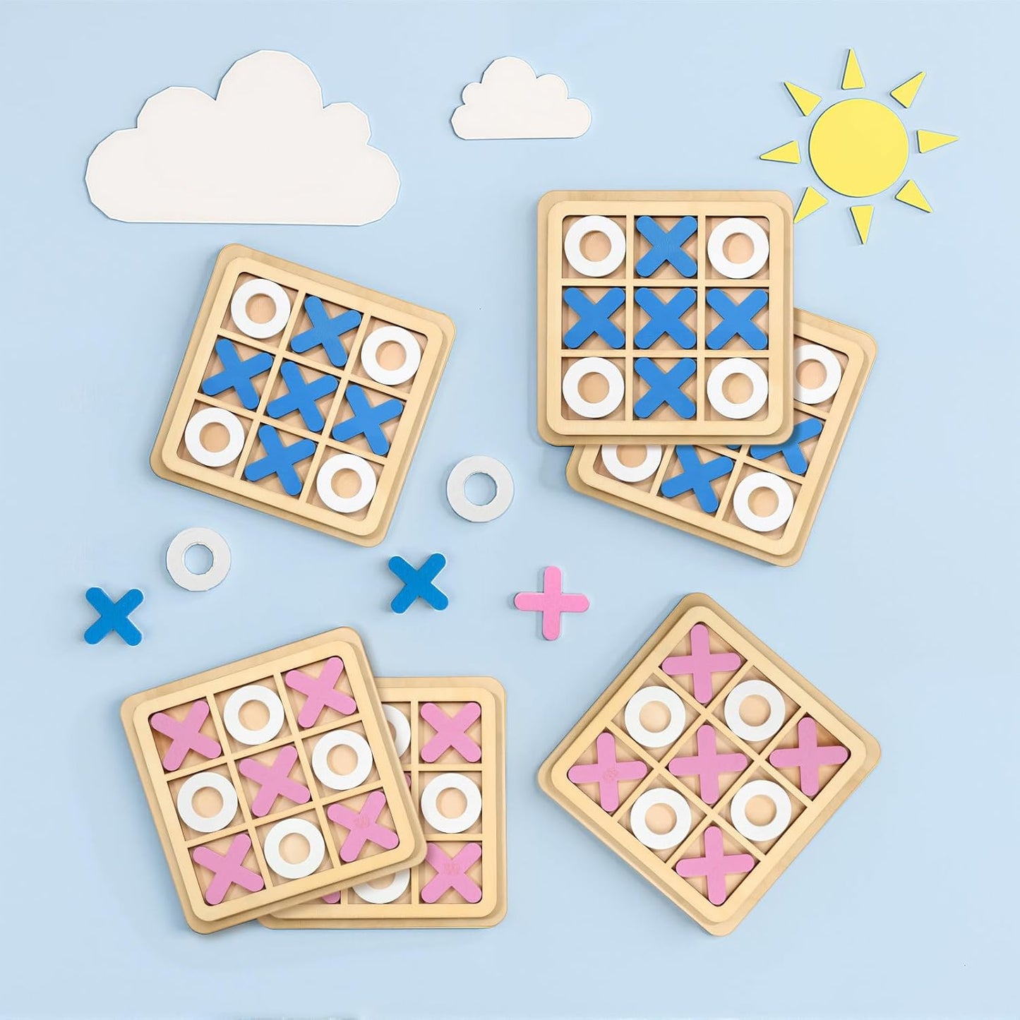 Libima 12 Pcs Wooden Tic Tac Toe Game Mini Family Board Games Classical Puzzle Chess Tabletop Teaches Strategy & Focus, Gifts for Halloween/Road Trip/Travel/Christmas Strategy Toys(Bright Color)