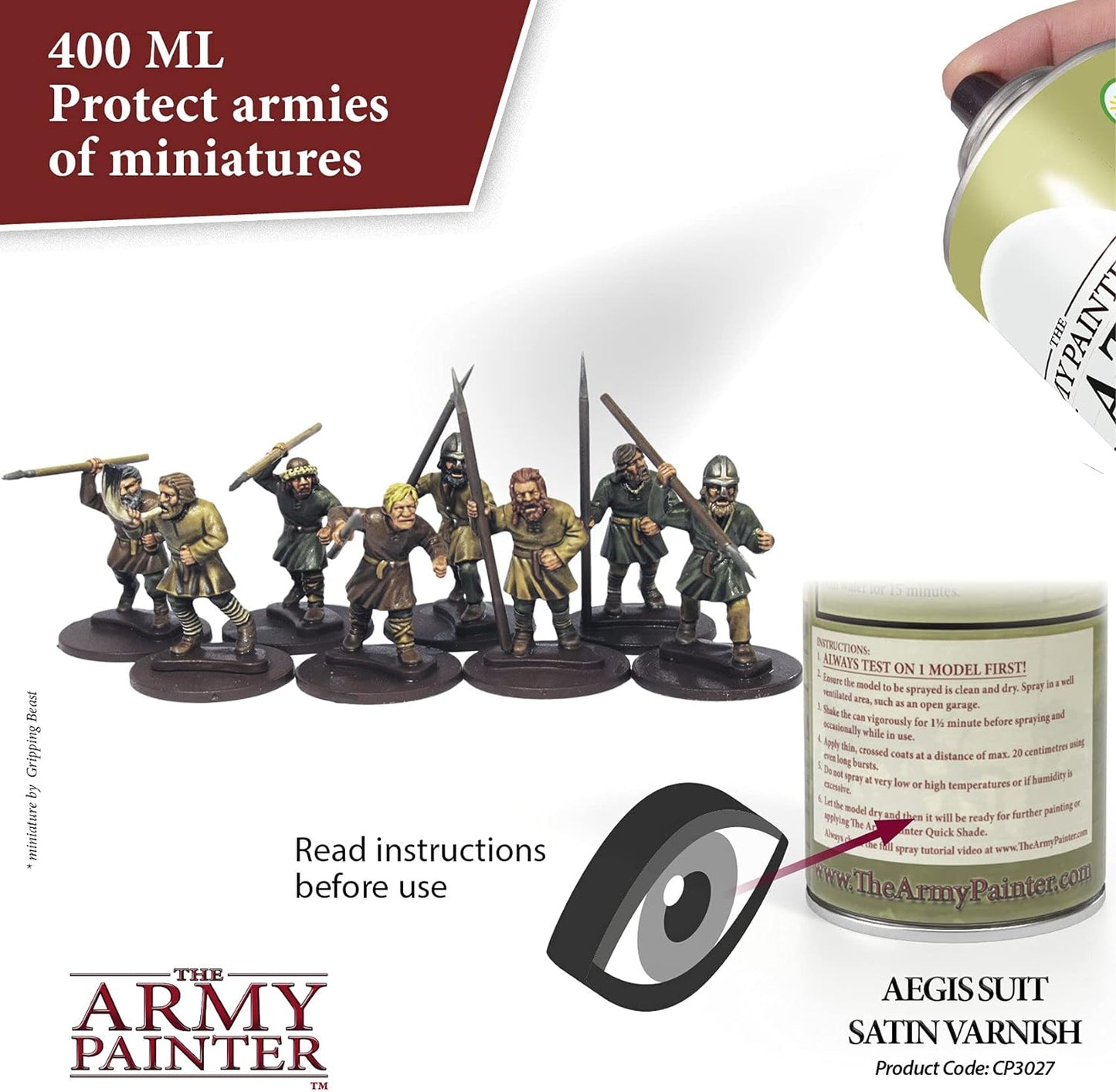 The Army Painter Satin Varnish, Spray Paint Varnish for Miniature Protection, Tabletop Roleplaying, Boardgames, and Wargames Miniature Modelling, 400ml