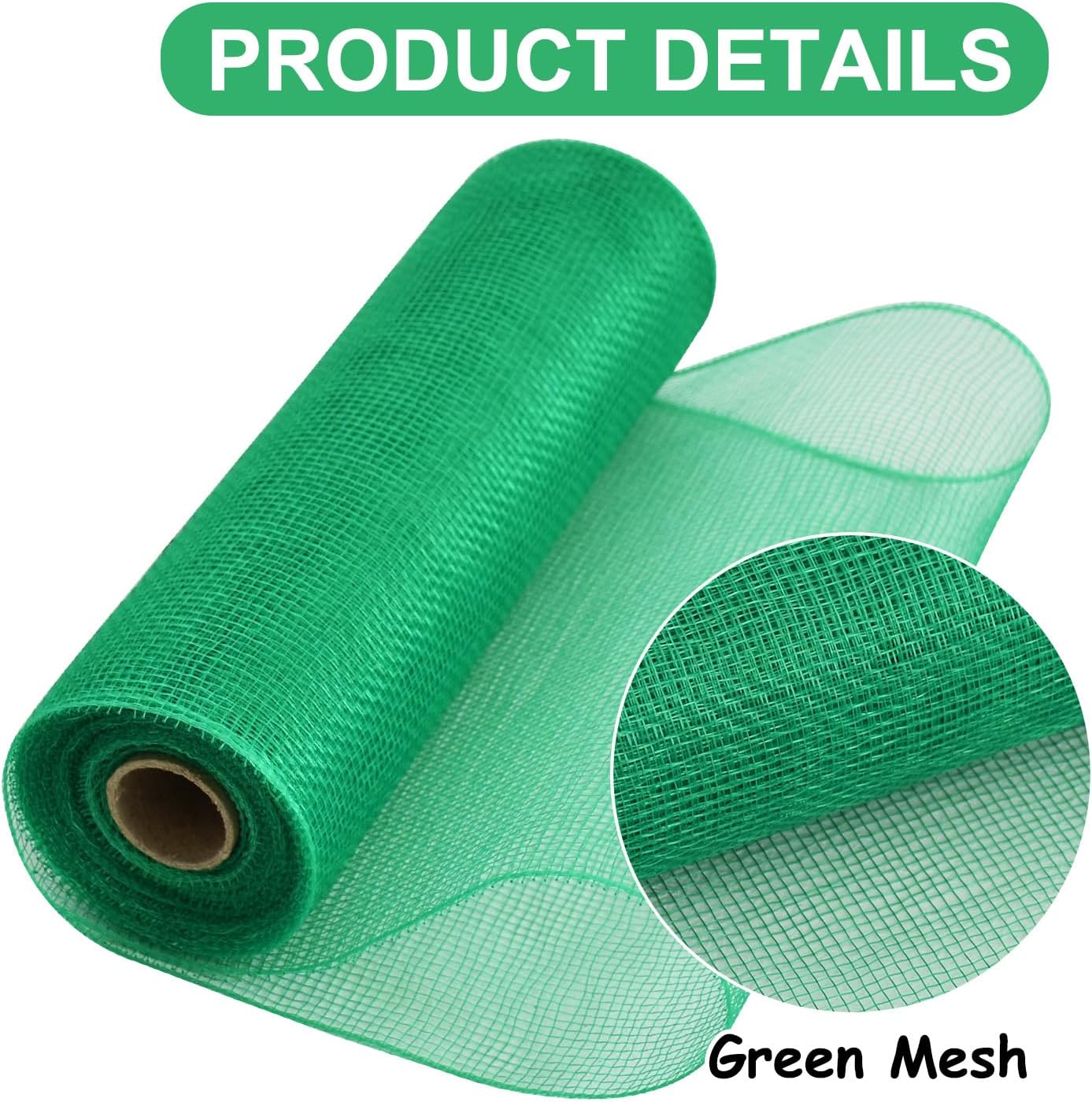 TONIFUL 2 Rolls 10 Inch Green Decorative Mesh Ribbbon Rolls, Fabric Mesh for Mesh Wreath Supplies, Front Door Wreath Crafts Tree Decor Christmas NewYears Halloween Decoration (10 yds/roll)