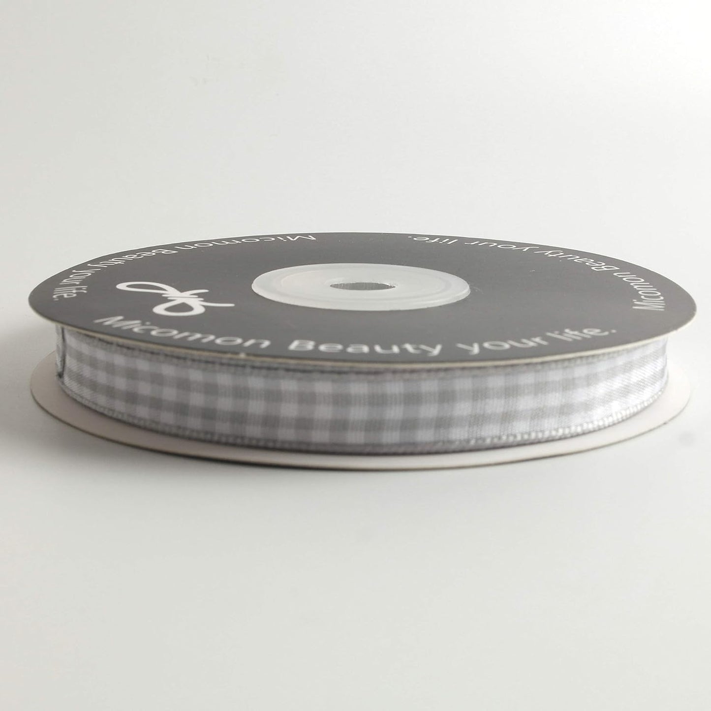 Gray Gingham Plaid Checked Ribbon 25 Yards Each Roll 100% Polyester (3/8",Gray)