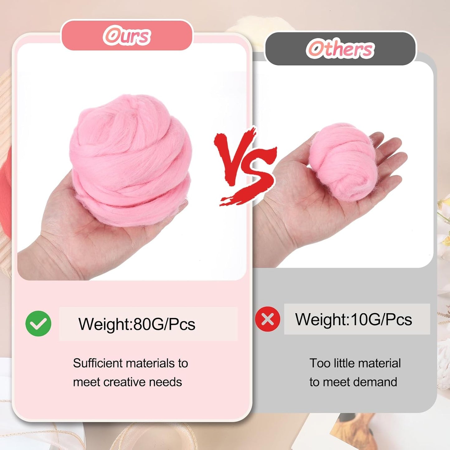 PATIKIL Wool Roving Yarn, 80G/2.82OZ Soft Felting Wool Pure Chunky Roving Yarn Bulk for Needle Felting Knitting Blanket Spinning Weaving DIY Craft, Pink