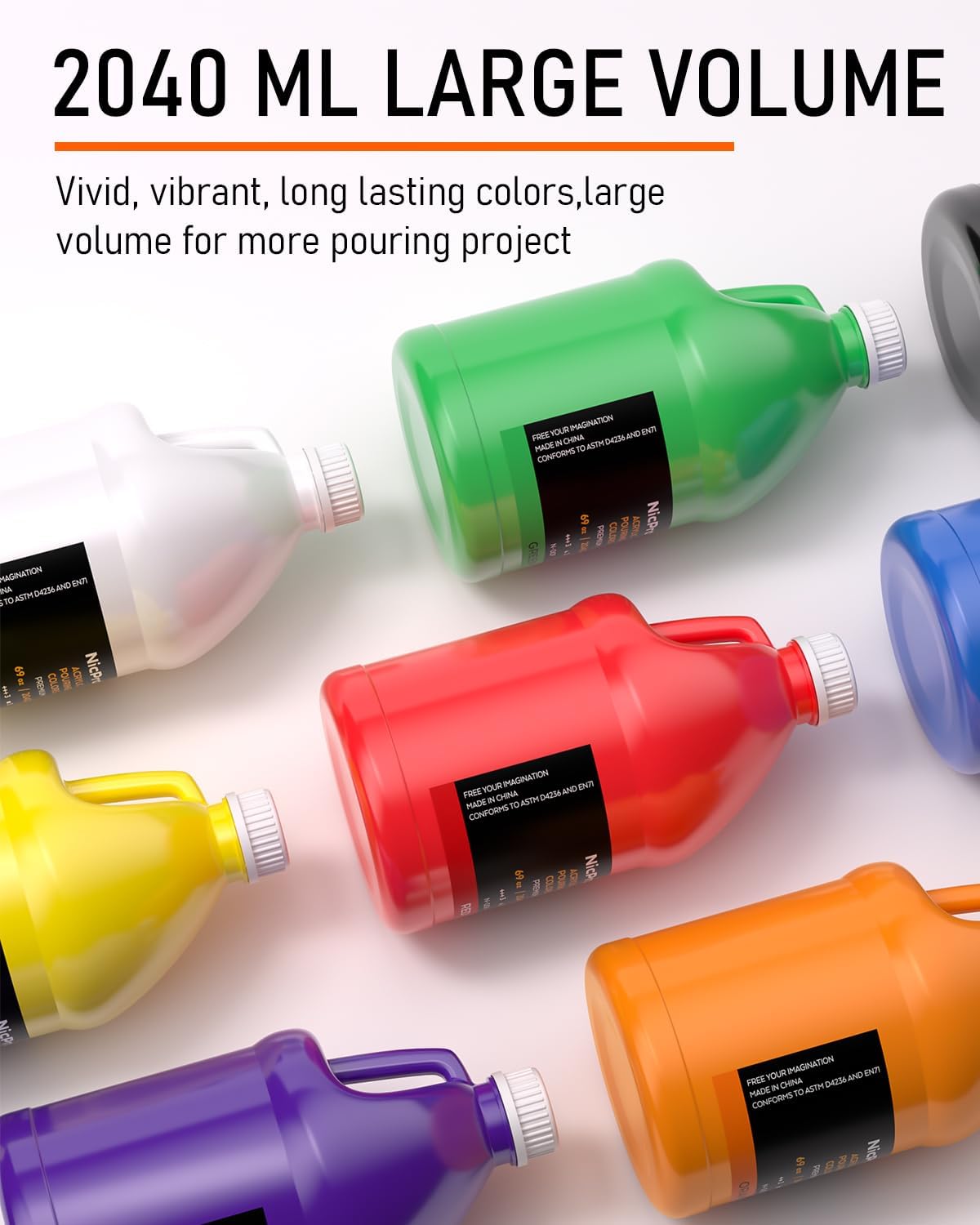 Nicpro 8 Colors Large Bulk Acrylic Pour Paint Set (69oz,2040ml) Premixed High Flow Art Pouring Paint Supplies Kit with Silicone Pour Oil, Gloves for Beginner Cell Creation Flow DIY, Ready to Pour