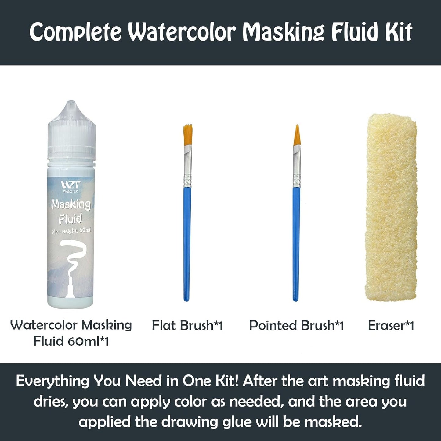 Blue Masking Fluid for Watercolor Painting 60ml, Resistant Ink and Pouring Paint, Watercolor Masking Fluid Keeps Areas Colorless and Edges Sharp