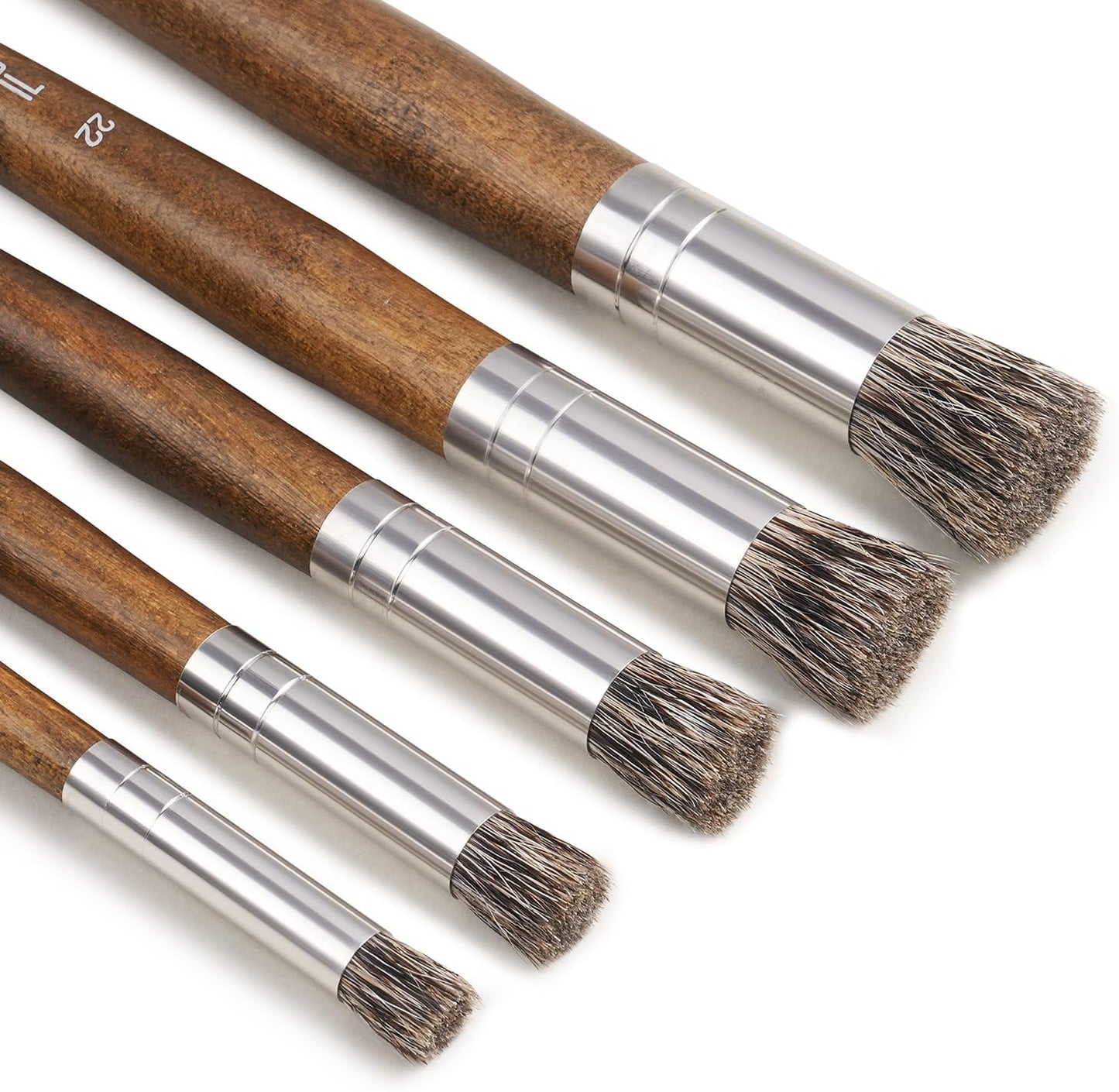 Professional Oil Paint Brushes, Fuumuui 5Pcs Natural Badger Bristle Blending Brush Set for Acrylic, Oil and Gouache - Round Flat Top Shape with Birch Handle