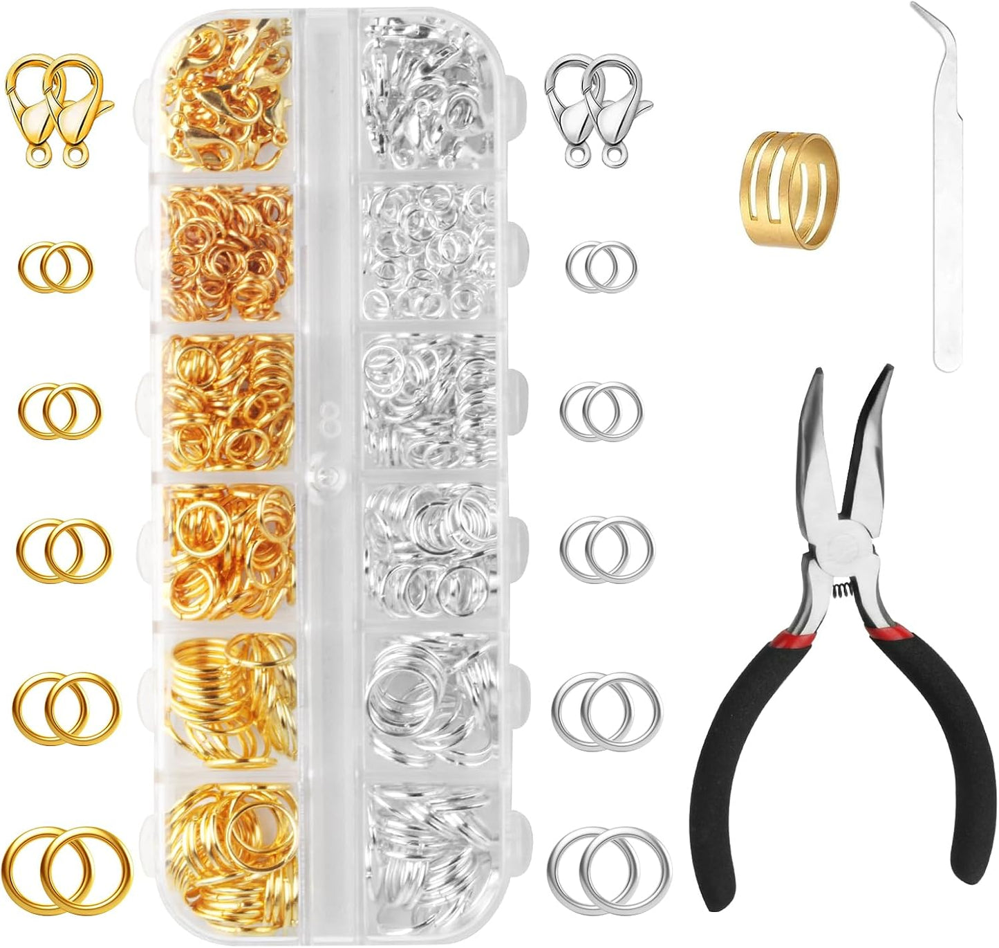 1440 Pcs Jump Rings for Jewelry Making Kits, Silver Gold Jewelry Jump RingsJewelry Repair Kit for Necklaces Lobster Clasps DIY Crafts Keychains Repair Supplies Tools, with Pliers/Tweezers/Ring