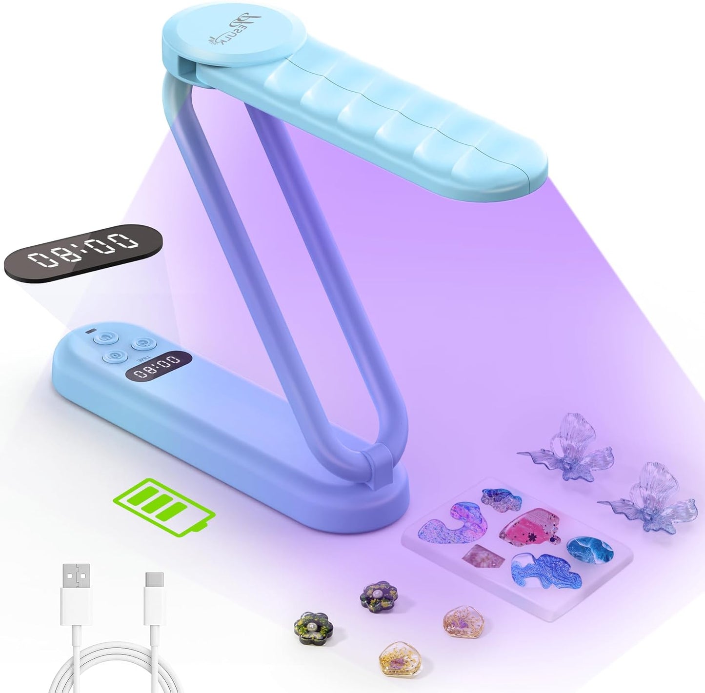PPESULK Cordless UV Light for Resin Curing, Rechargeable Fast UV Light with 34 Beads and LCD Timer Display, Foldable Resin Curing Machine for Resin Molds, DIY Crafts, Jewelry Making(Blue)