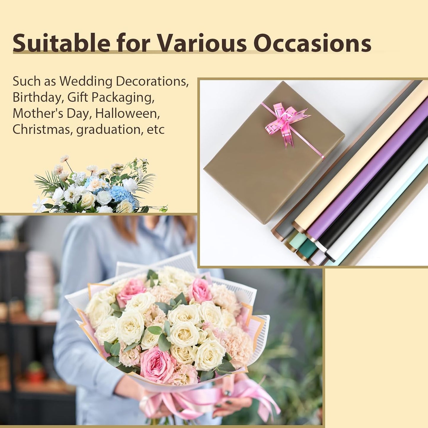 FUHITIM 20 Sheets Flower Wrapping Paper - Waterproof Floral Bouquet Packaging Paper for DIY Crafts，Florist Supplies Packaging Paper for Wedding Birthday Gift (Light Purple)