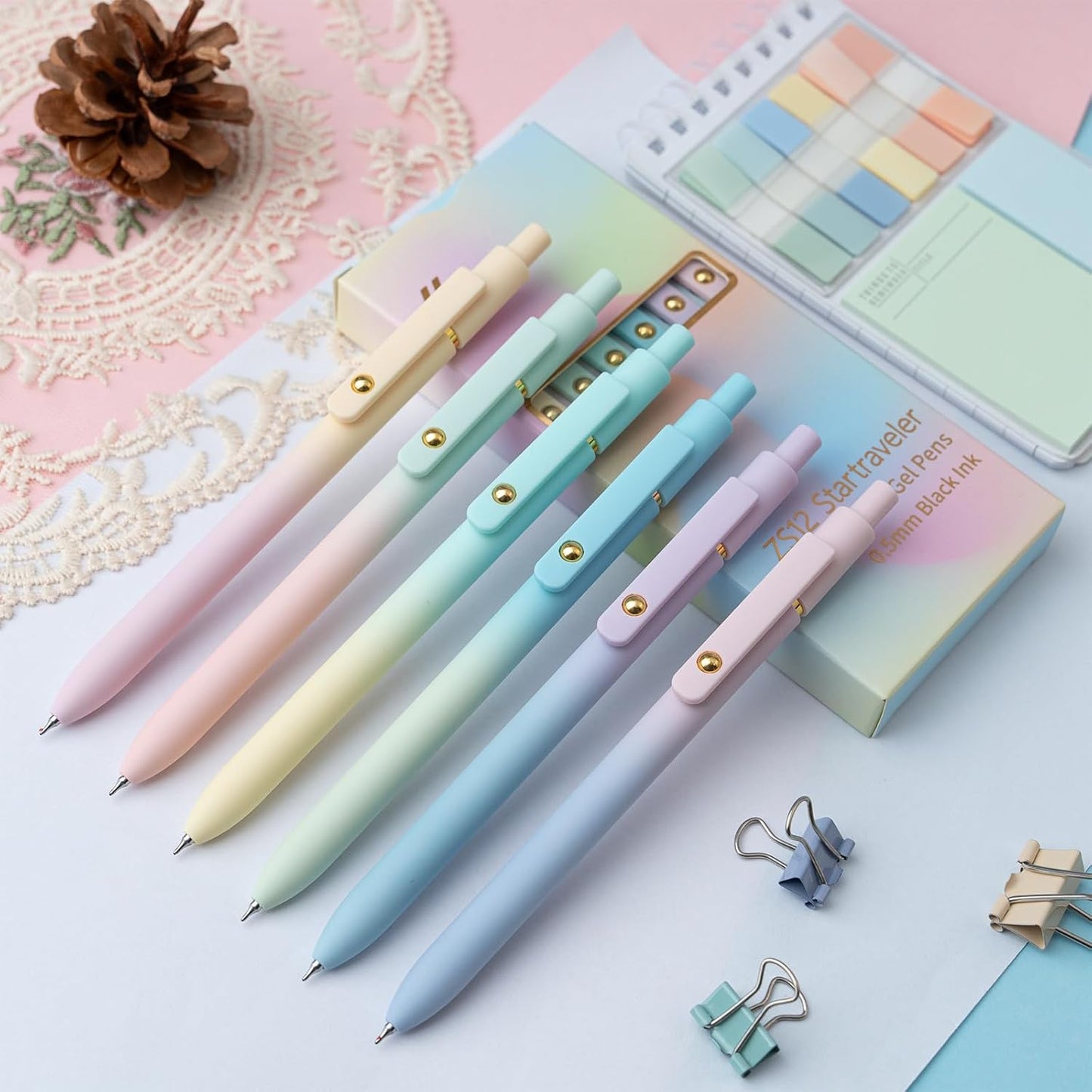 6 Pcs Gel Pens 0.5mm Quick Dry Black Ink Pens Fine Point Smooth Writing Pens, Cute Office and School Supplies Gifts for Women Teacher Students (6 Pcs Ombre Gold)