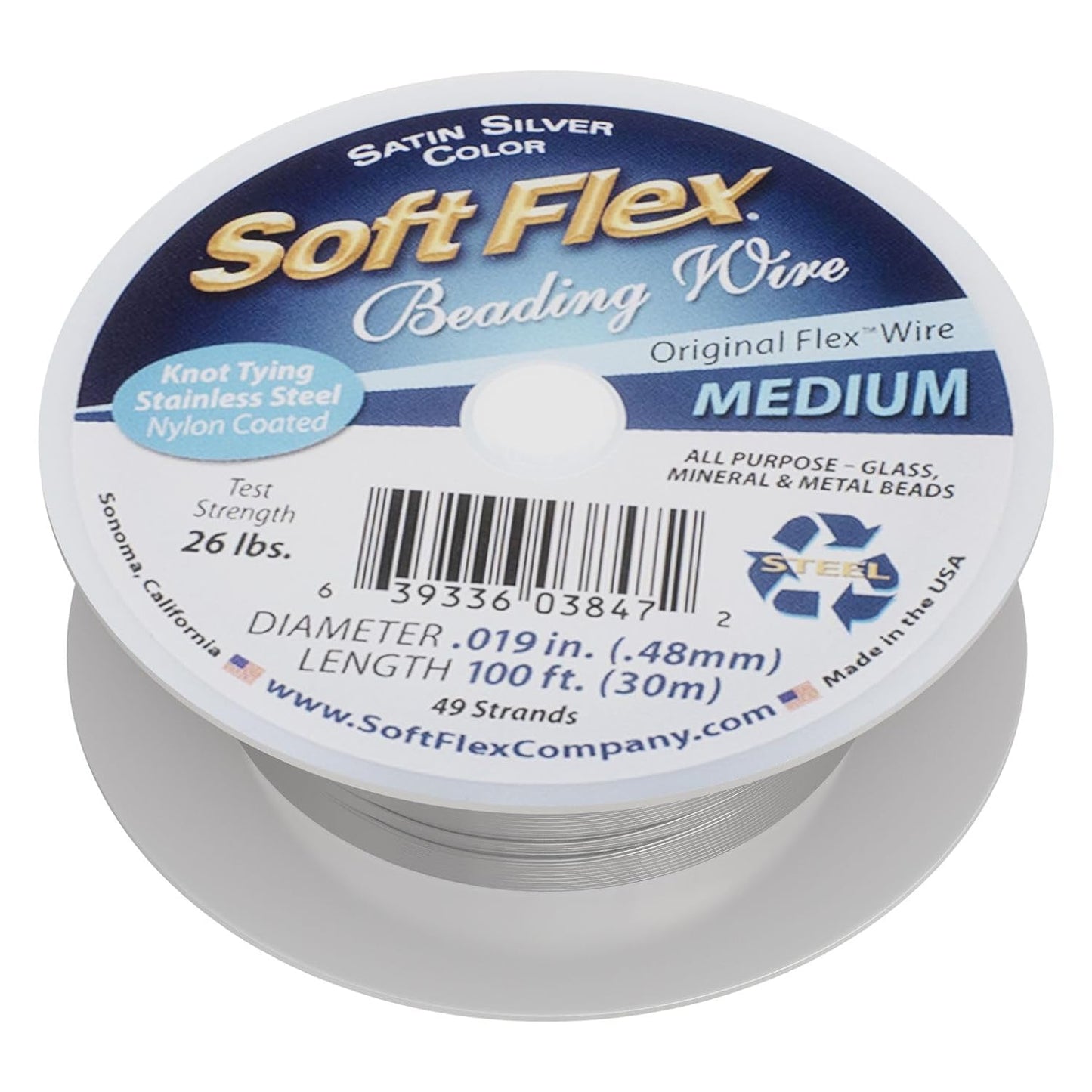 Soft Flex 49 Strand Beading Wire - Medium 0.19 Diameter - 100 Feet Nylon Design Wire