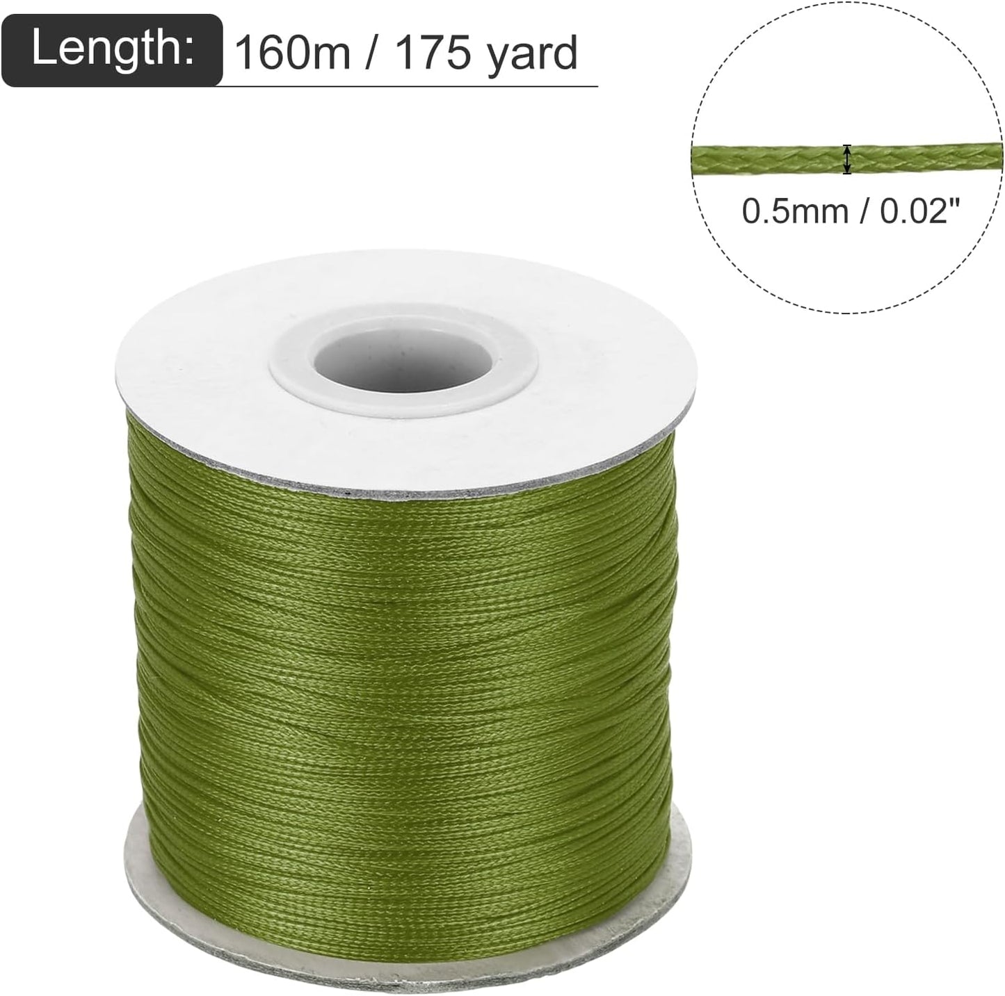 MECCANIXITY Waxed Cord 0.5mm Waxed Polyester Cord 175 Yard Wax String for Bracelet Making, Necklaces, Beading, Jewelry Making and DIY Crafts(Army Green)
