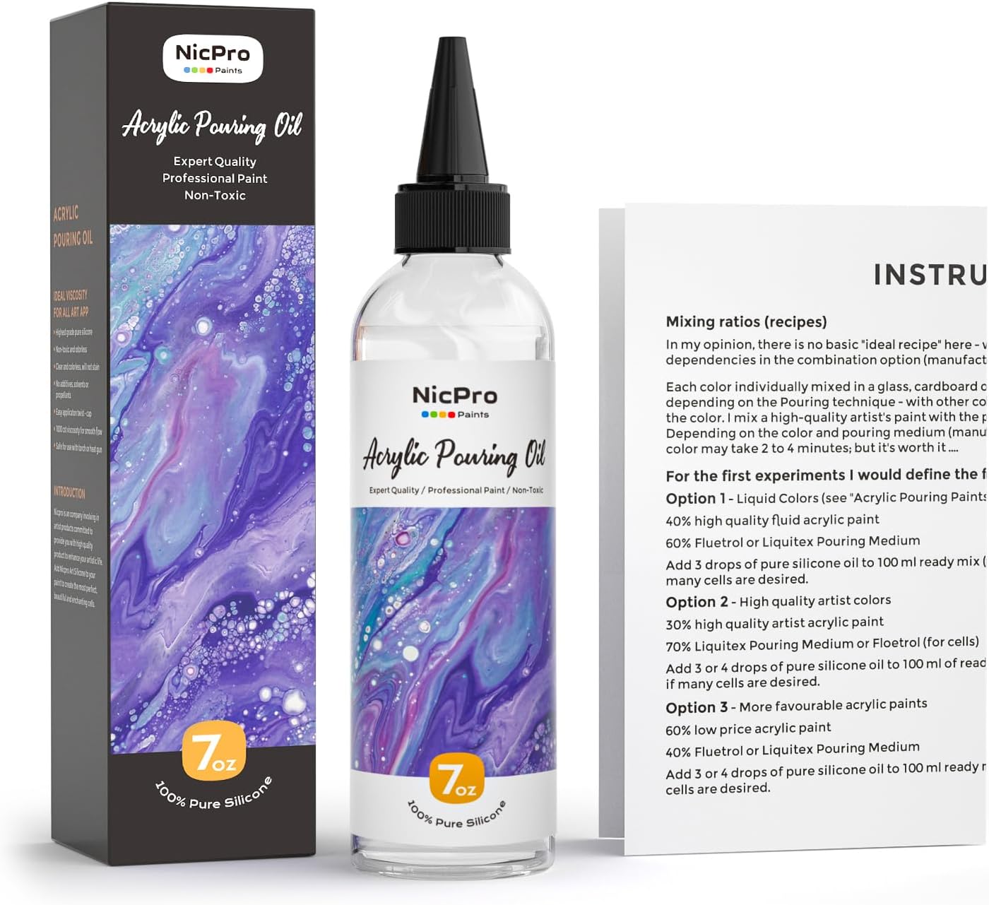 Nicpro 7 Ounce Silicone Pouring Oil for Art, Dramatic Cell Activator for Acrylic Paint Pour, 100% Silicone Medium Compatible with All Painting Acrylic or Watercolor