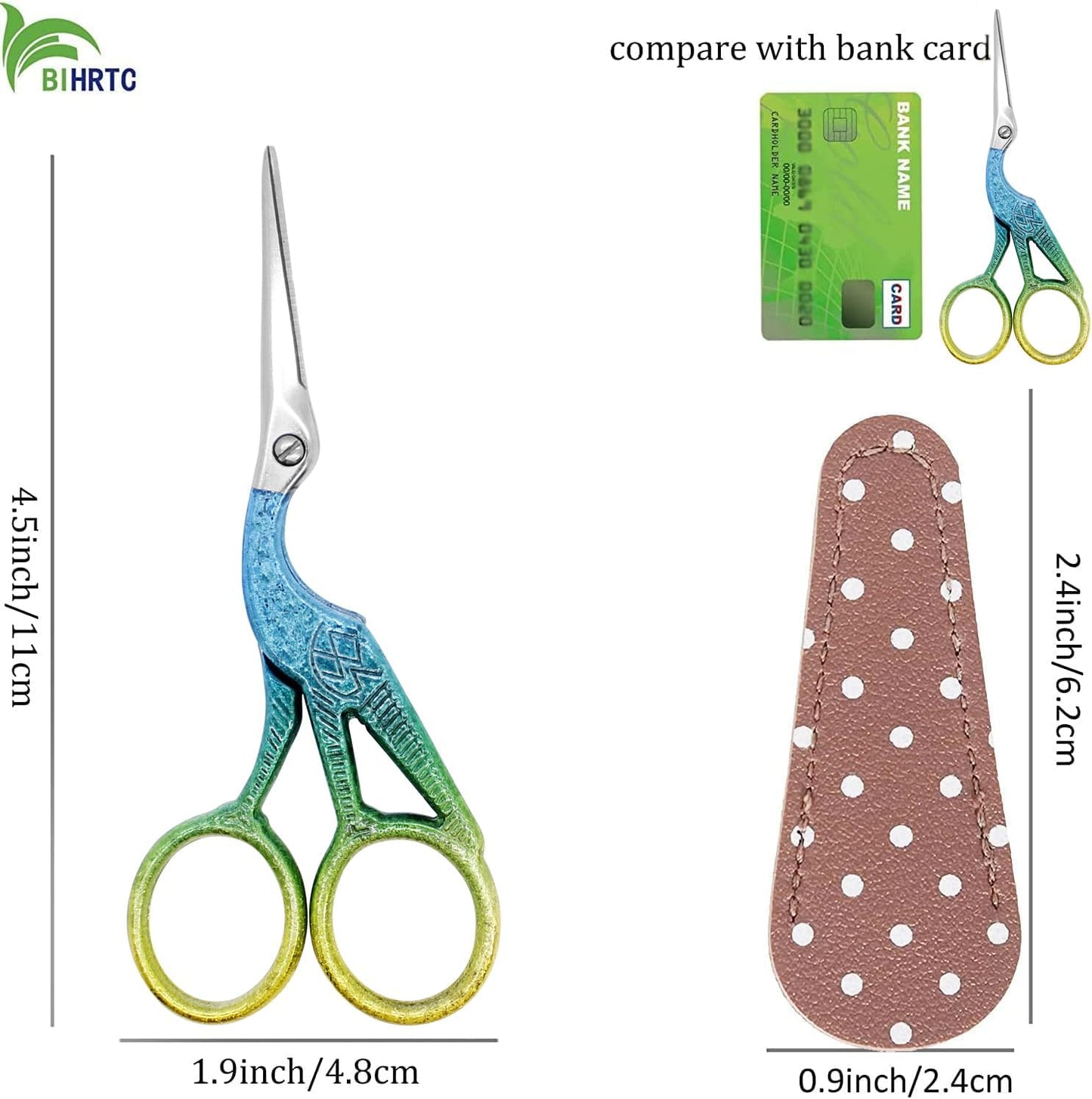 BIHRTC 4.5Inch Stainless Steel Sharp Tip Scissors with Leather Safe Cover Household Needlework Scissors for Embroidery Craft Needle Work Art Work Handcraft Threading