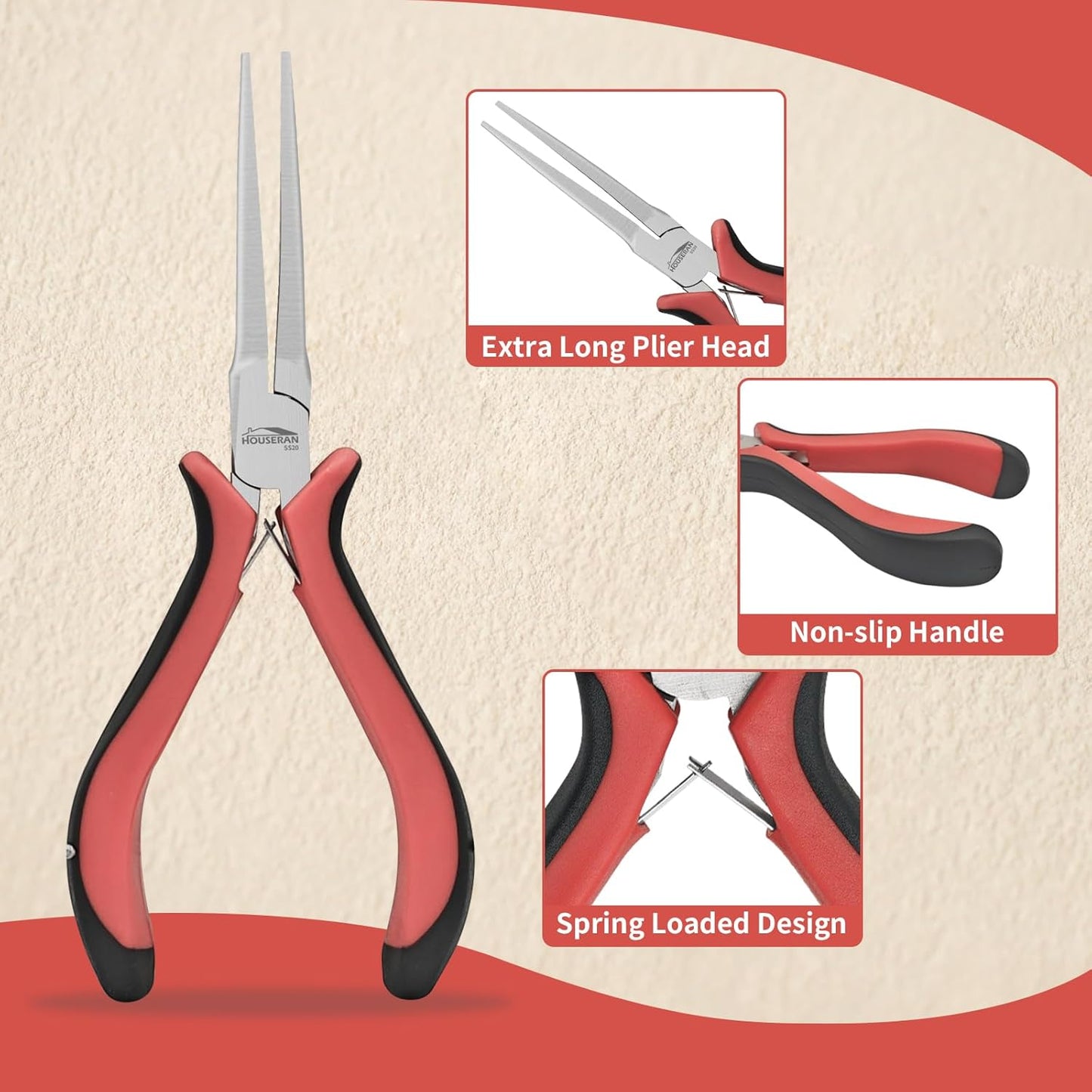 Long Needle Nose Pliers 5.5"-5 Pack Long Nose Mini Precision Pliers for Jewelry Making with Spring Loaded for DIY, Craft, Repairing