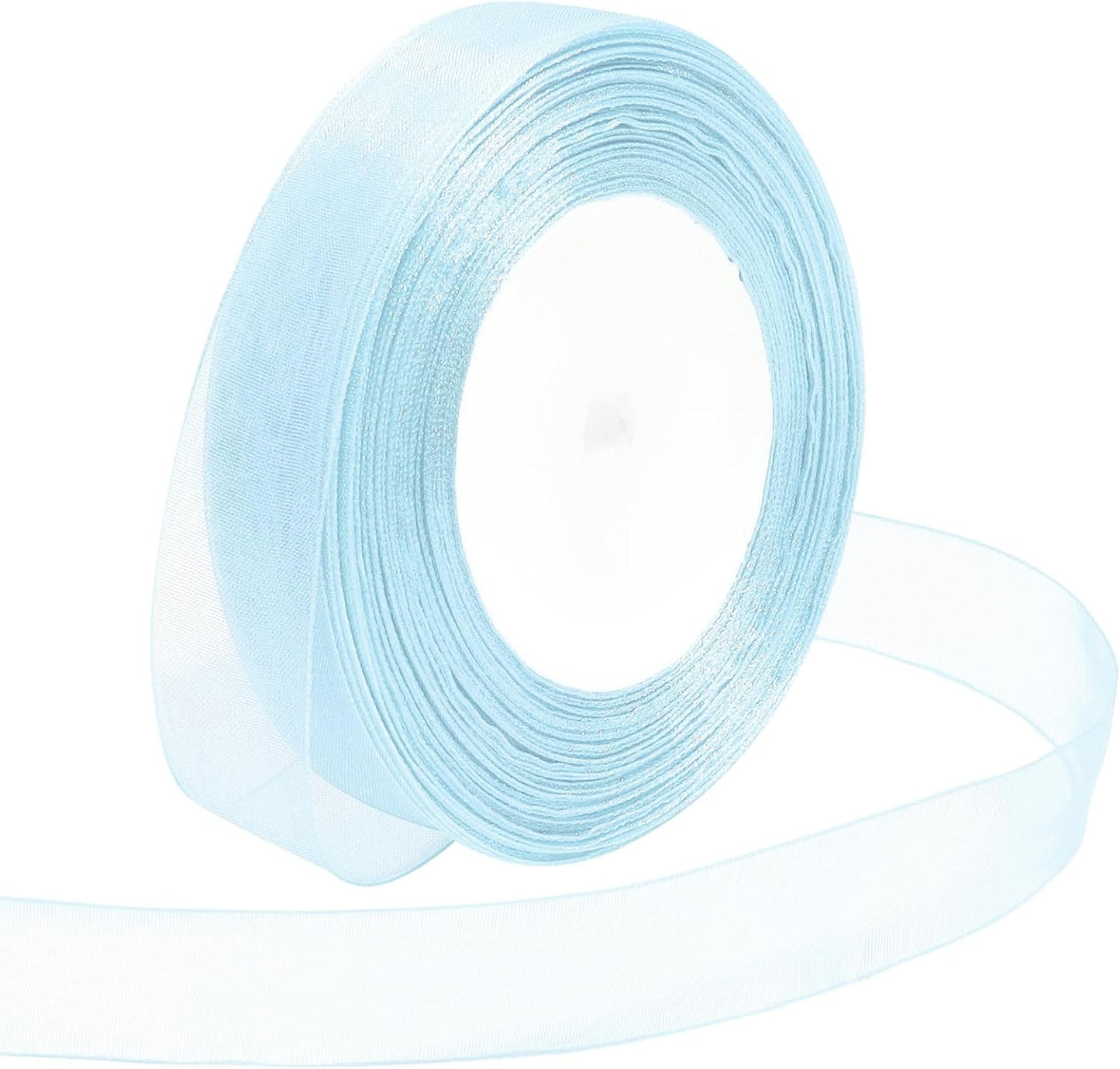 Ribbon for Gift Wrapping 3/4 inch Light Blue Sheer Organza Ribbon for Flower Bouquet Tulle Thin Chiffon Ribbons for Wedding Invitations Christmas Halloween Presents Decorations Crafts 50 Yards
