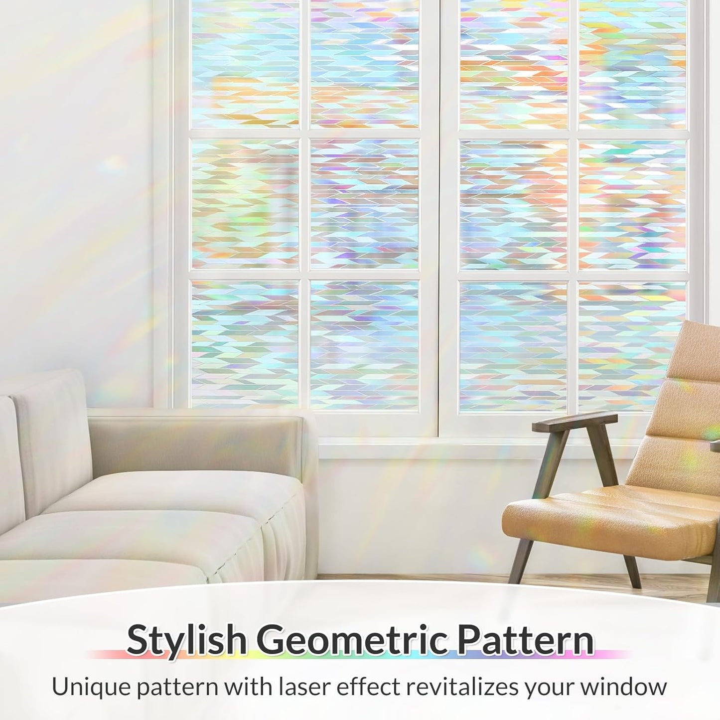 rabbitgoo Window Privacy Film with Installation Tools, Stained Glass Window Film Rainbow Prism Decorative Glass Clings for Home Decor, Static Cling Covering Sun Blocking, 35.4" x 157.4"