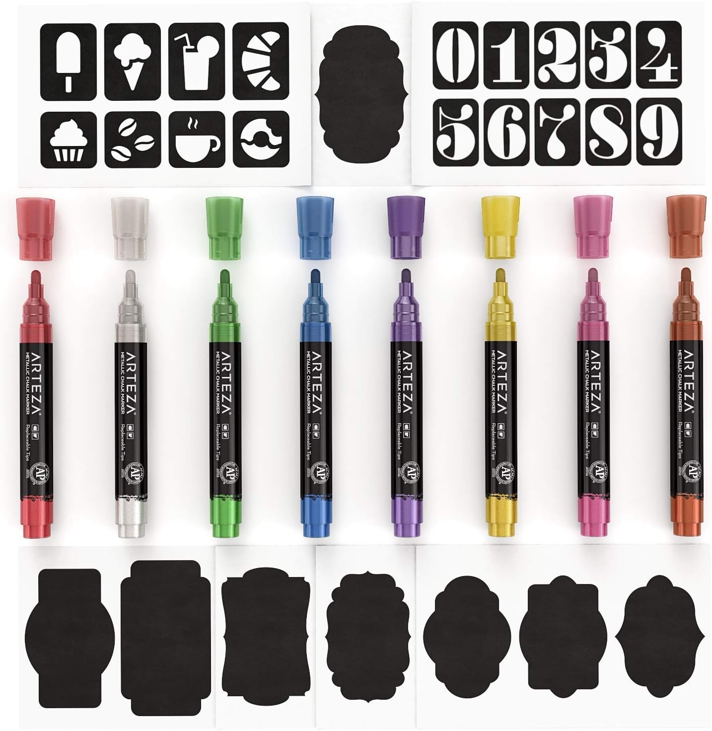 ARTEZA Liquid Chalk Markers, Set of 8, Metallic Colors, Erasable
