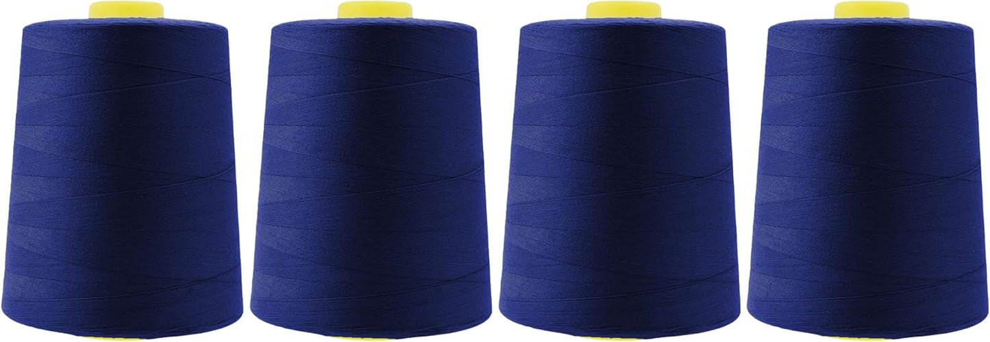 Mandala Crafts 4 Pack of Serger Threads Cones Spools - 20S/2 24000 Yards Polyester Midnight Blue Threads for Sergers Machine and Overlock Quilting Sewing Machine