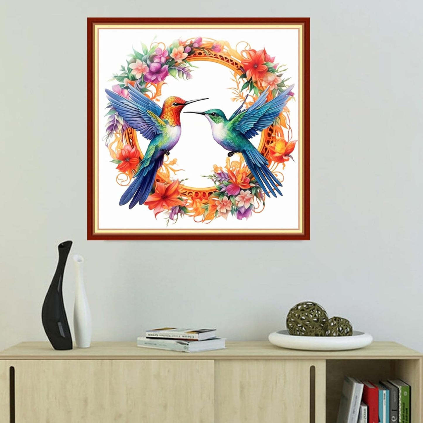 Foxhool Beginners Cross Stitch Kits Stamped Full Range of Embroidery Kits for Adults DIY Cross Stitches kit Embroidery Patterns for Needlepoint kit-Hummingbird Wreath 18x18 inch