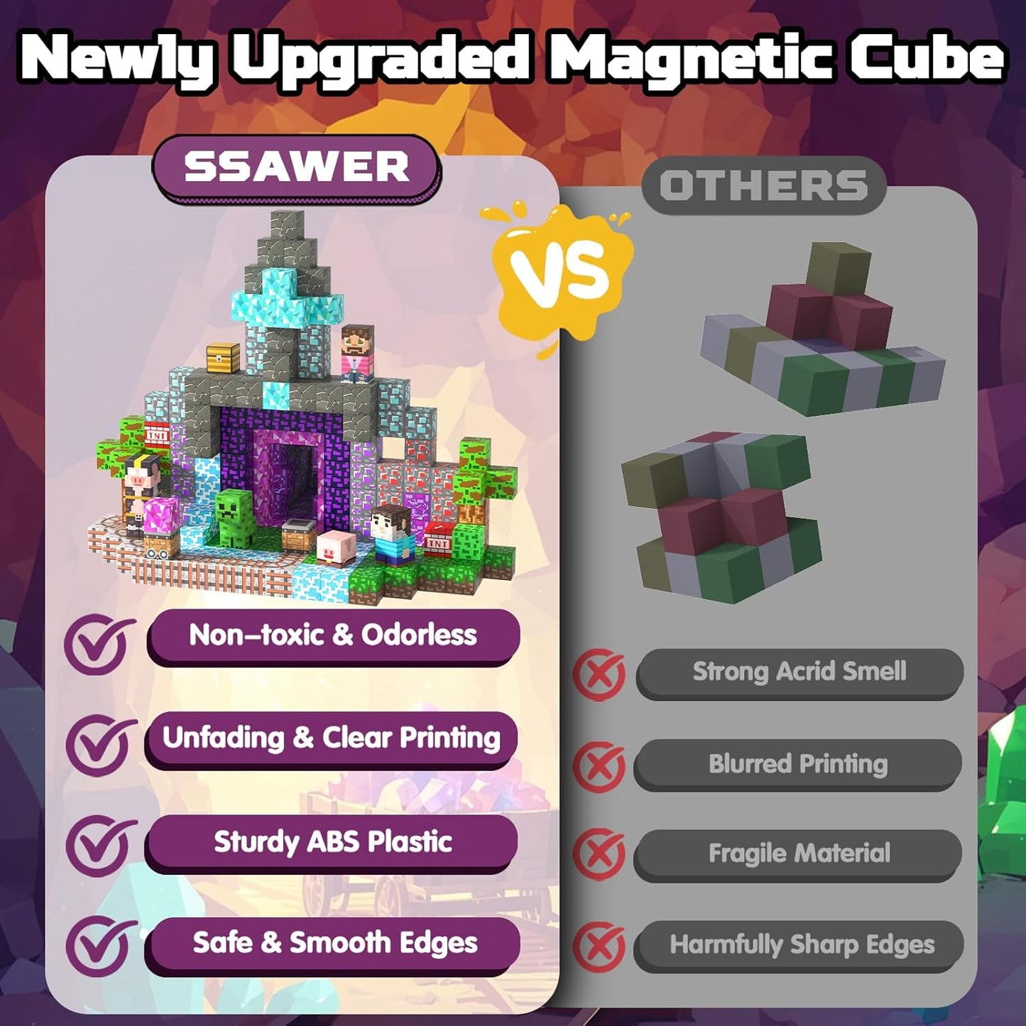 Magnetic Blocks, 150PCS Magnetic Building Blocks Light Up, Stacking Magnets for Kids, Sensory Toy for STEM Constructions Magnet Blocks for Boys Girls Age 3+, Christmas Birthday Gifts