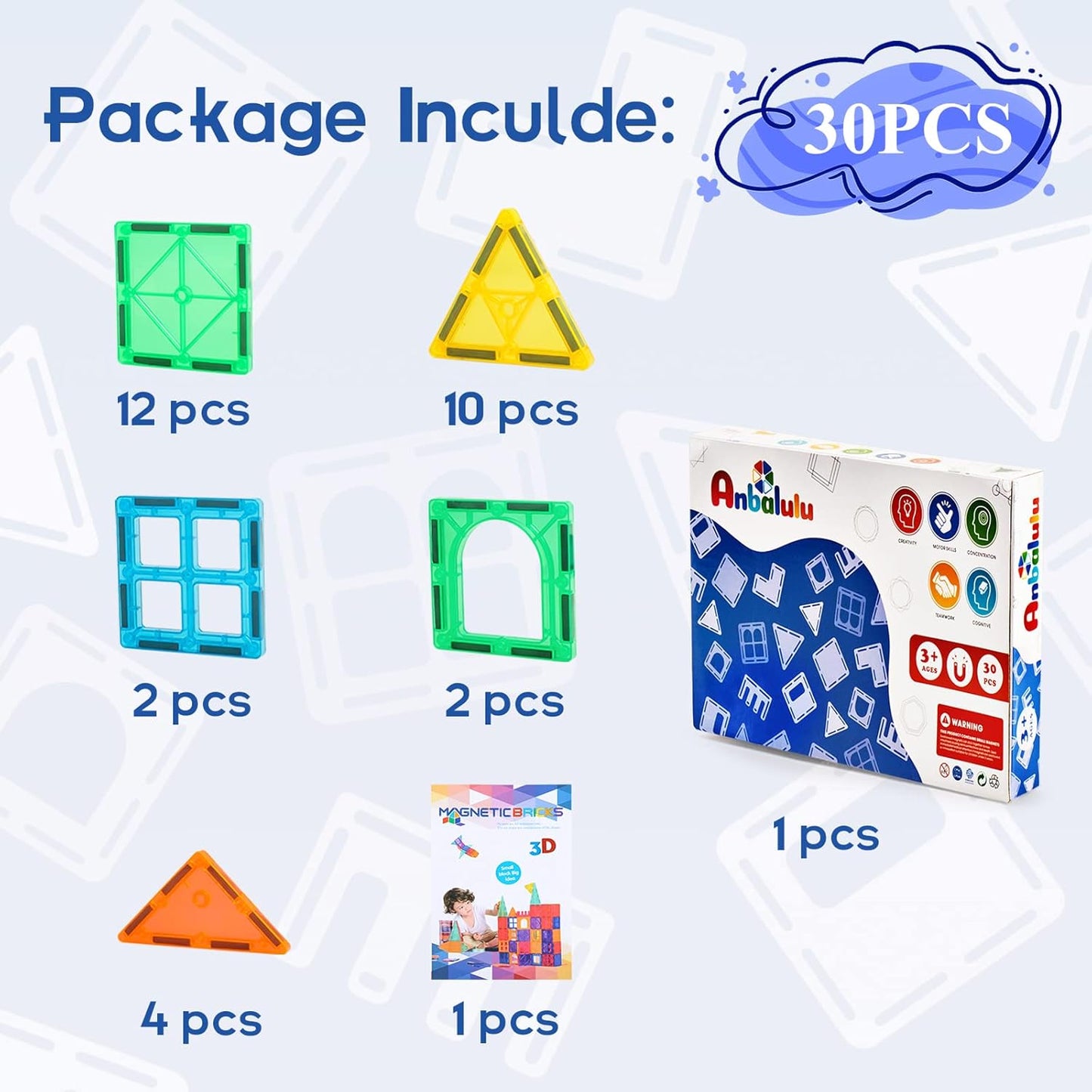 Magnetic Building Tiles,Magnet Building Set,Magnetic Blocks, 3D STEM Stacking Toys, Magnets Toy for Kids Boys Girls