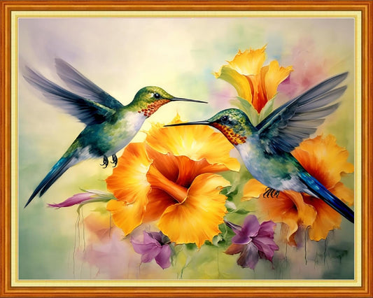 Redxing Stamped Cross Stitch Kits Full Range of Embroidery Starter Kits- Needlepoint Counted Cross Stitch Kits for Beginner Adults 11CT Printed Embroidery Kit-Hummingbirds Gather Honey 16x20 inch