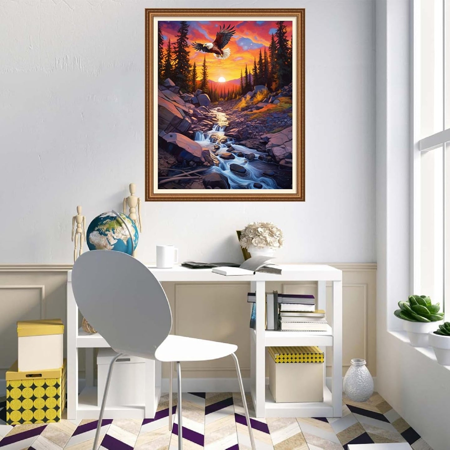 Disnesart Cross Stitch Stamped Full Embroidery Kits DIY 11CT Cotton Thread Printed DIY Needlepoint Kits Craft Needlework Set Cross-Stitch Stamped Sets-Sunrise Eagle 16x20 inch