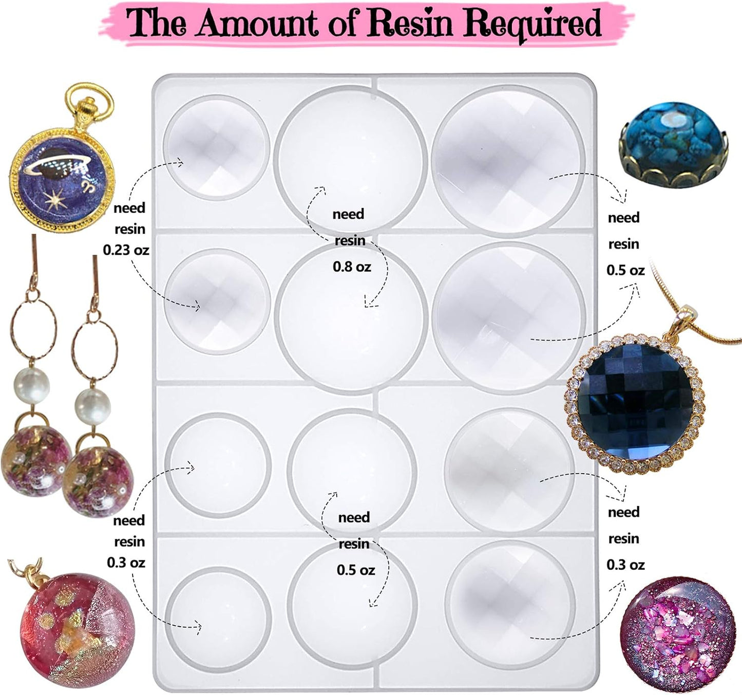 FUNSHOWCASE Cabochon Gem Resin Silicone Molds for Cake Decoration, Polymer Clay, UV Epoxy Urethane Polyresin Jewelry Making, Faceted and Round Domes Set of 2 Trays Circle Diameter 0.2-2.3inch