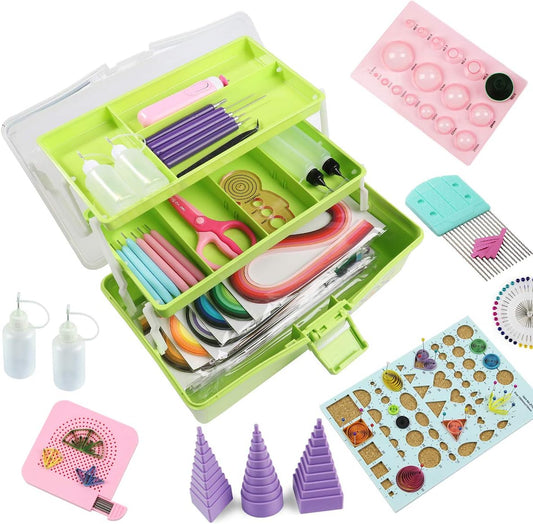 Quilling Kits - Quilling Tools Supplies,Paper Crimper,Quilling Paper Strips for Beginners with Manual(Green Storage Toolbox)