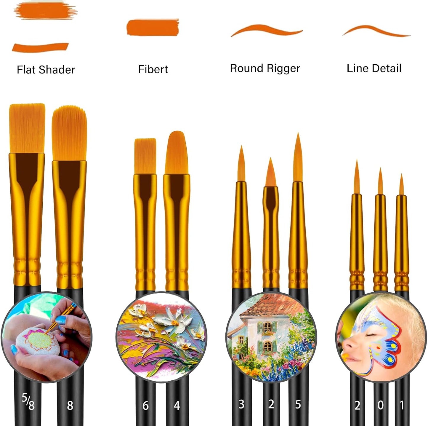 Paint Brushes Set, 60 Pcs Paint Brushes for Acrylic Painting, Oil Watercolor Acrylic Paint Brush, Artist Paintbrushes for Body Face Rock Canvas, Kids Adult Drawing Arts Crafts Supplies, Black