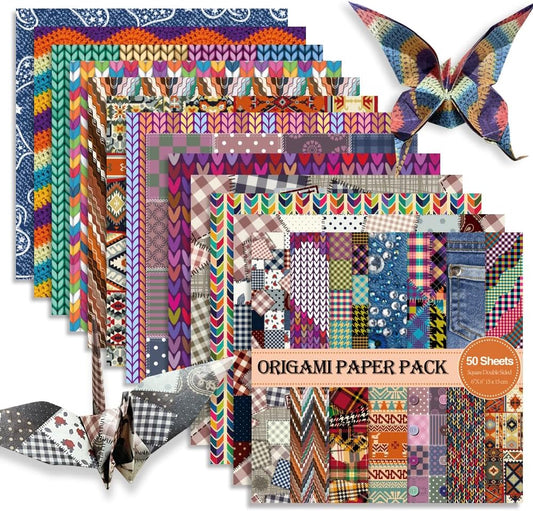 Square Origami Paper 6x6 Double Sided 50 Sheets 50 Colors 70GSM Origami Kit Japanese Chiyo Easy Fold Arts Crafts DIY Handwork Beginner Cloth