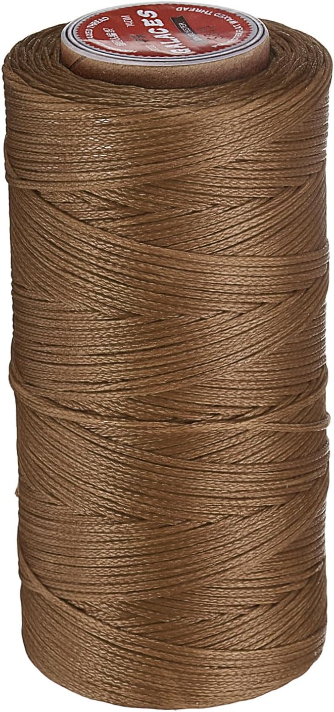 uxcell Flat Leather Sewing Waxed Thread, 140m / 153 Yards Polyester Wax String, 300D Wax Stitching Cord for Leather Crafts, Bookbinding, Bracelets Braided, Caramel