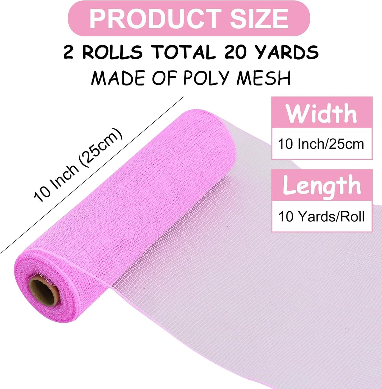 TONIFUL 2 Rolls 10 Inch Pink Decorative Mesh Ribbbon Rolls, Fabric Mesh for Mesh Wreath Supplies, Front Door Wreath Crafts Tree Decor Christmas NewYears Halloween Decoration (10 yds/roll)