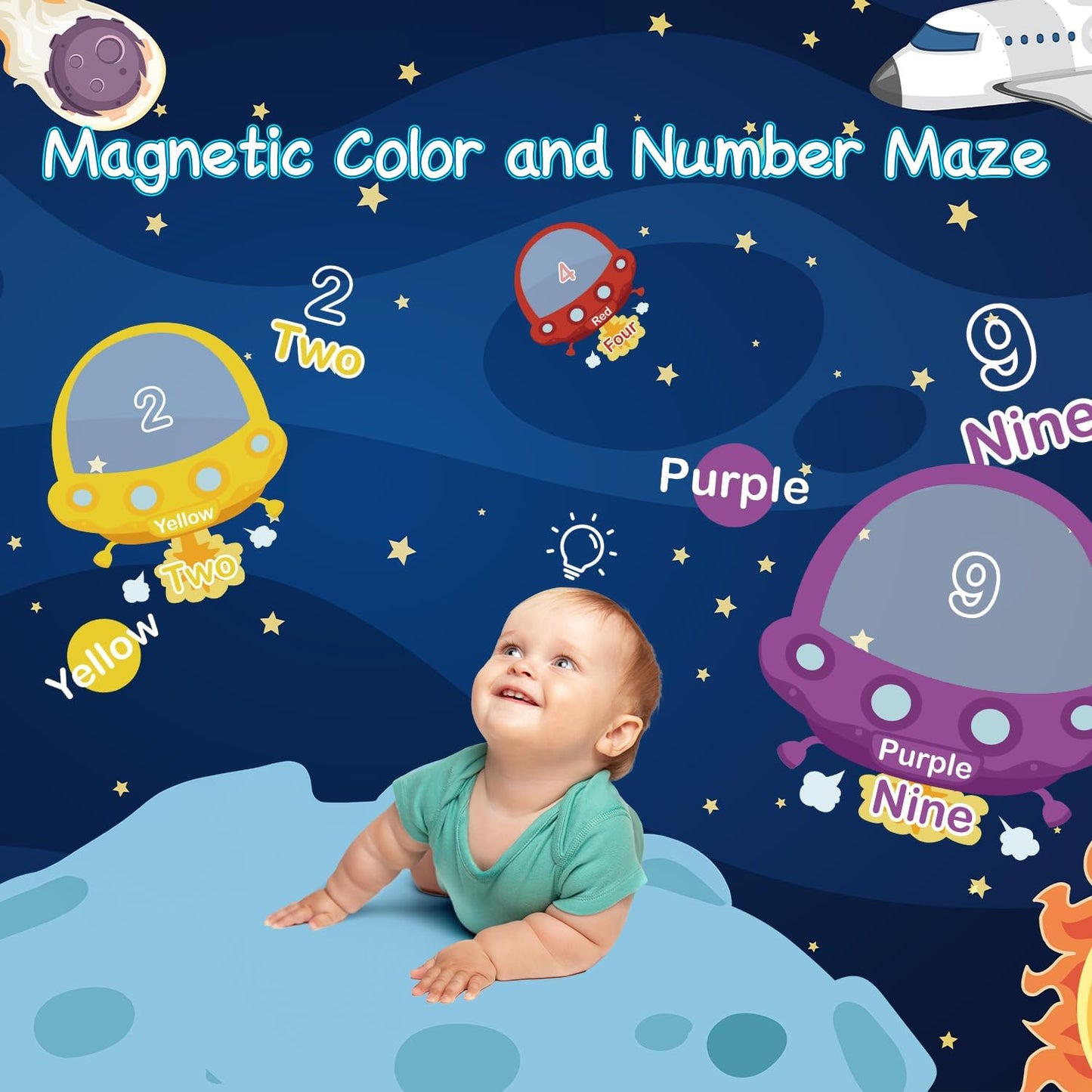 Magnetic Color & Number Maze Toy - Interactive Montessori Learning Board with Whiteboard, 3 Watercolor Pens, and Monster Puzzle for Kids Ages 3+