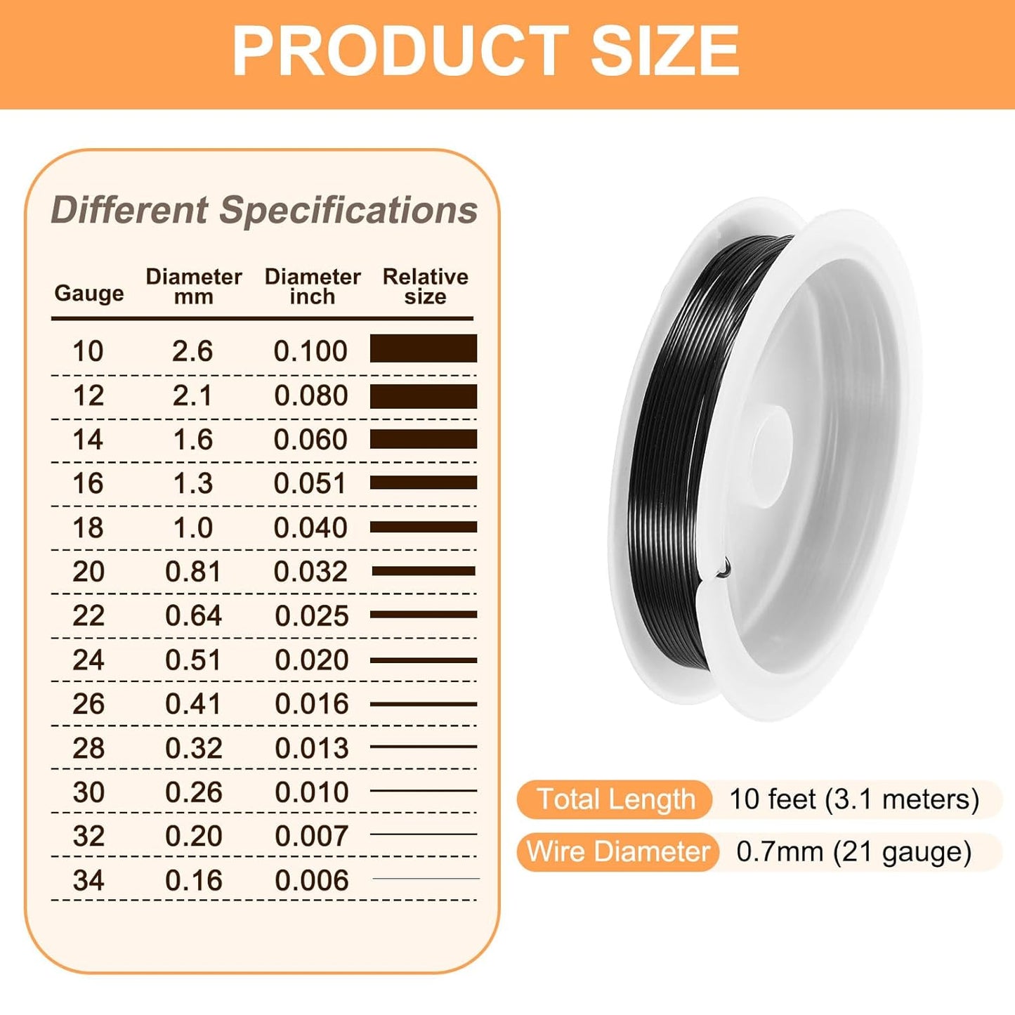 HARFINGTON 10ft Jewelry Wire, 22 Gauge (0.7mm) Brass Craft Soft Metal Tarnish Resistant Copper Beading Wire for Jewelry Making Supplies Crafting, Black