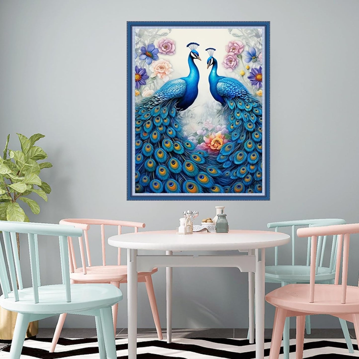 Redxing Stamped Cross Stitch Kits Full Range of Embroidery Starter Kits- Needlepoint Counted Cross Stitch Kits for Beginner Adults 11CT Printed Embroidery Kit-Two Blue Peacocks 16x20 inch