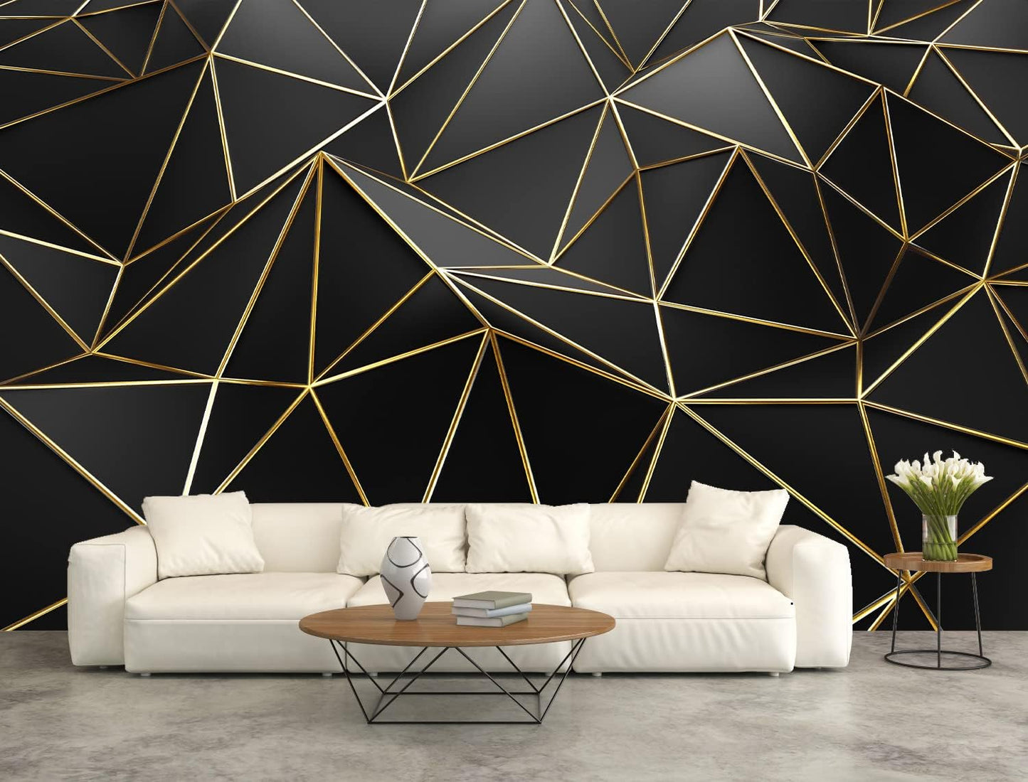 Black and Gold Wallpaper 3D Abstract Geometric Wall Mural for Bedroom Living Room TV Background Wall（Not Peel and Stick）