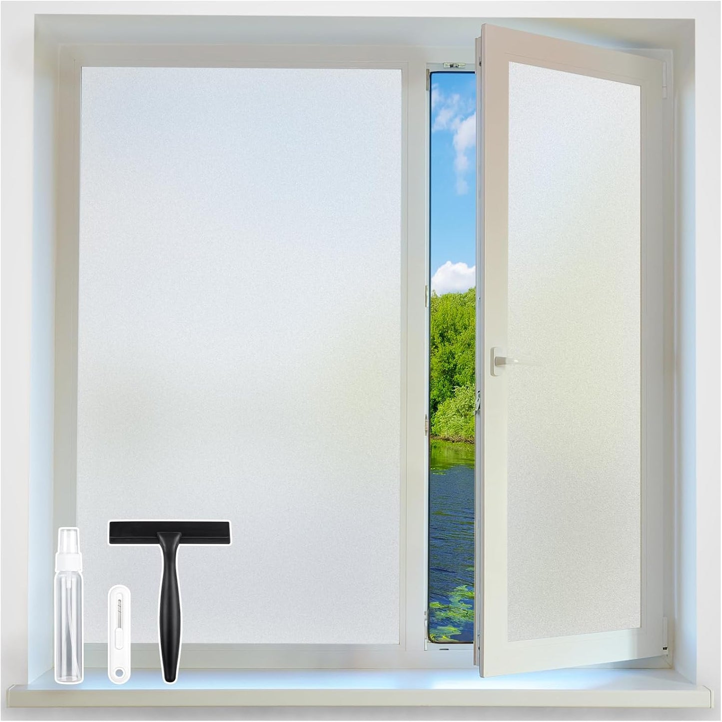 Homein Frosted Glass Window Privacy Film with Tools UV Blocking Privacy Film for Glass Windows, Static Cling No Glue Removable Reusable Anti Glare for Home Day and Night, Pure 23.6x78.7 inch