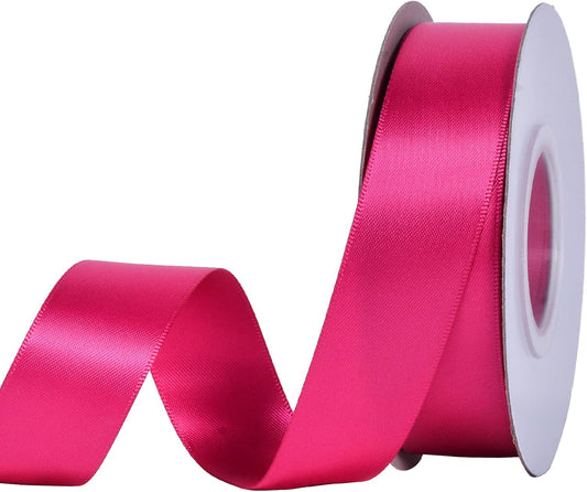 YAMA Hot Pink Double Faced Satin Ribbon, 1 Inch 25 Yards, Great for Crafts Bows Flower Bouquet Wedding Home Decor Gift Wrapping