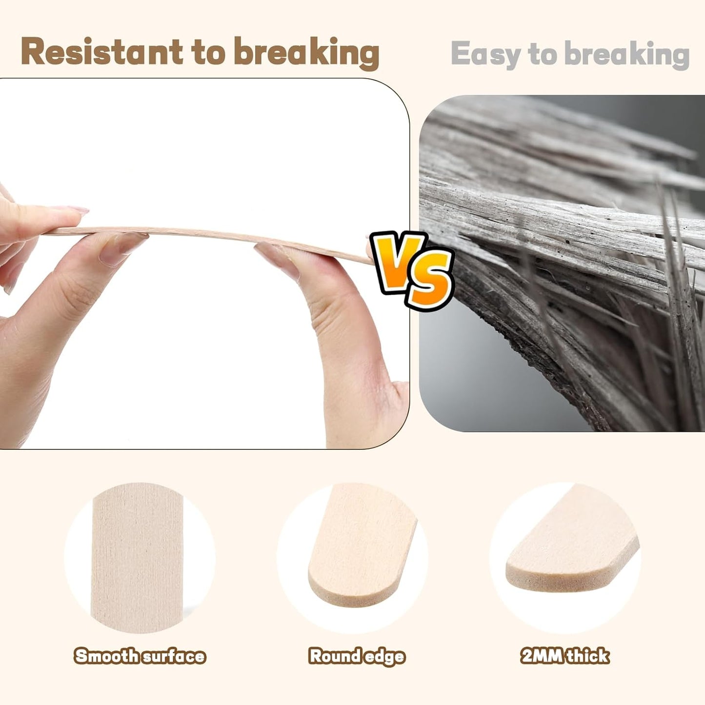 300PCS Wooden Sticks for Craft, 3 Sizes (2.5",4.5",6") Natural Wood Sticks Popsicle for Ice Cream Waxing Hair Removal and Wax Supplies Stir Classroom Art DIY Paint Craft Project Tongue Depressors